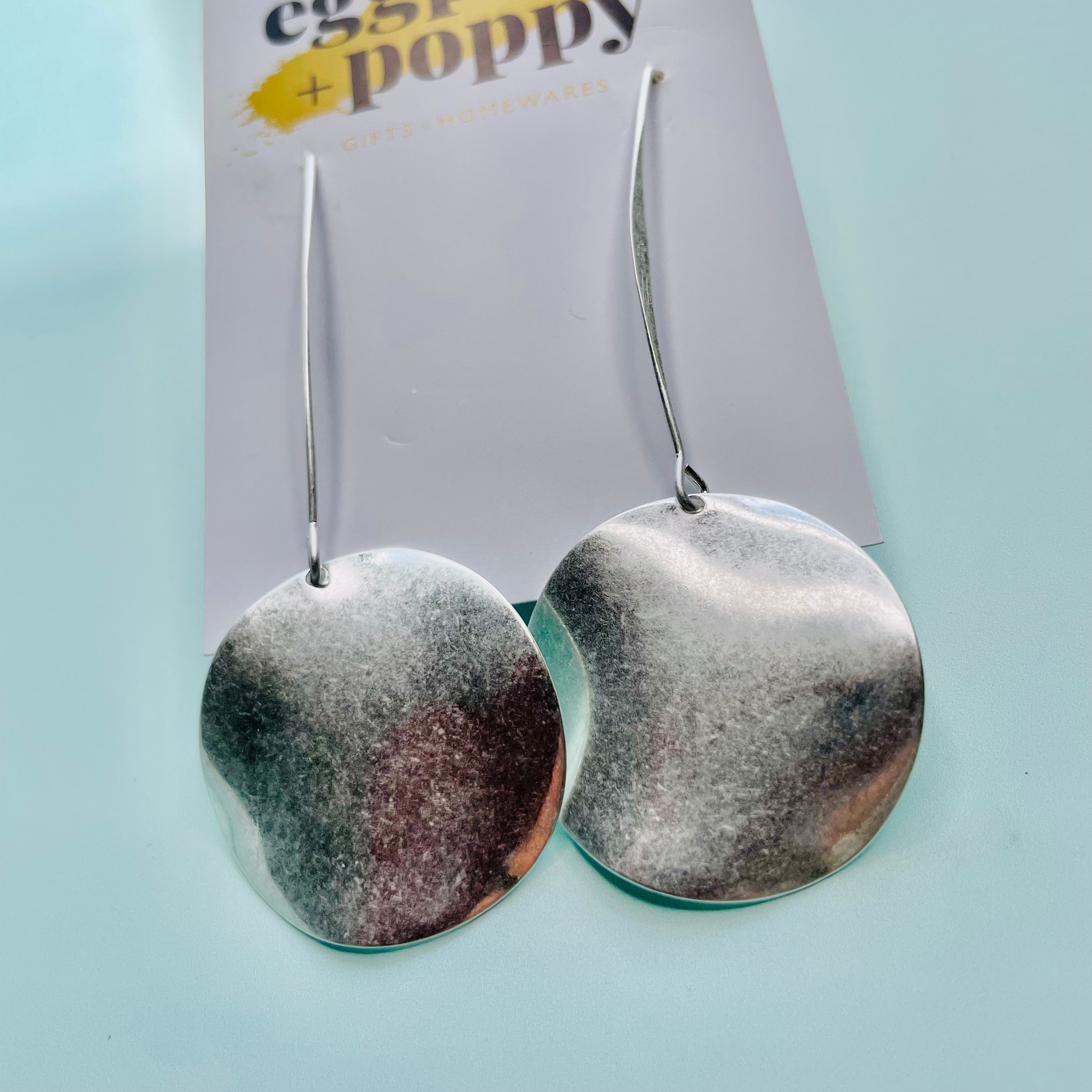 Brushed Disc Drop Earring