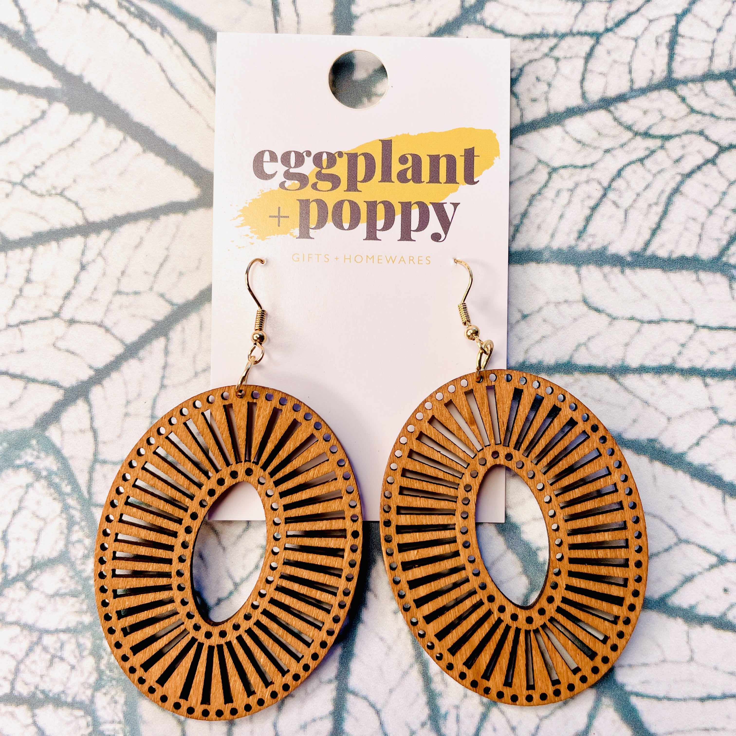 Oval Timber Cut Out Earrings