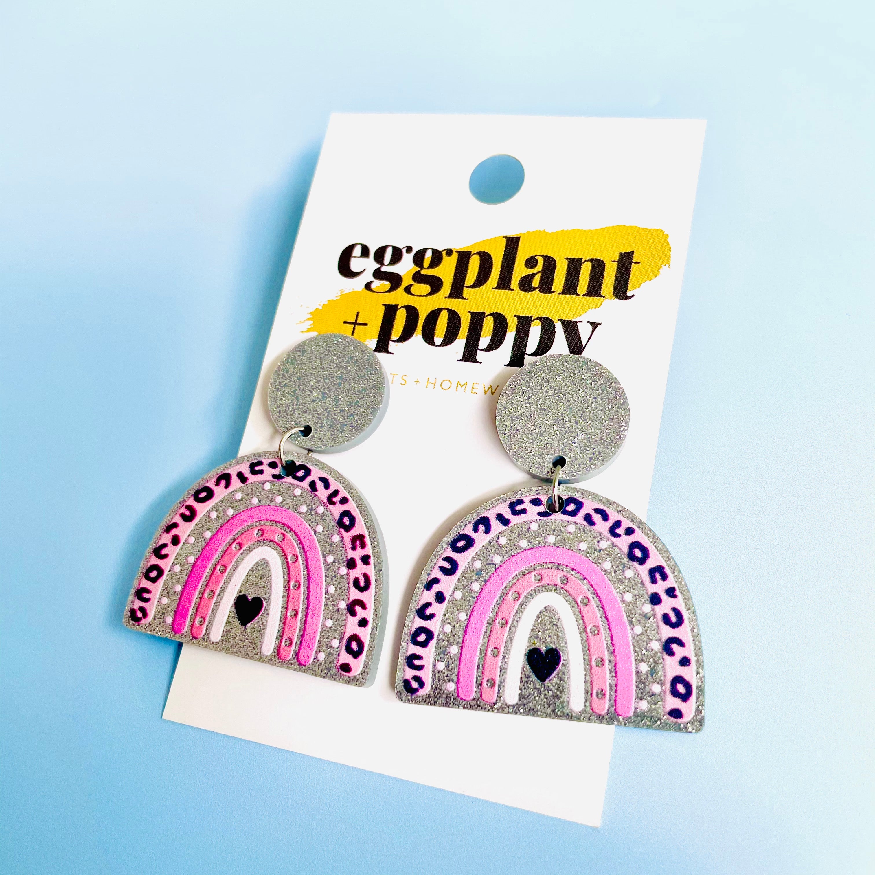 Silver Rainbow Heart Earrings