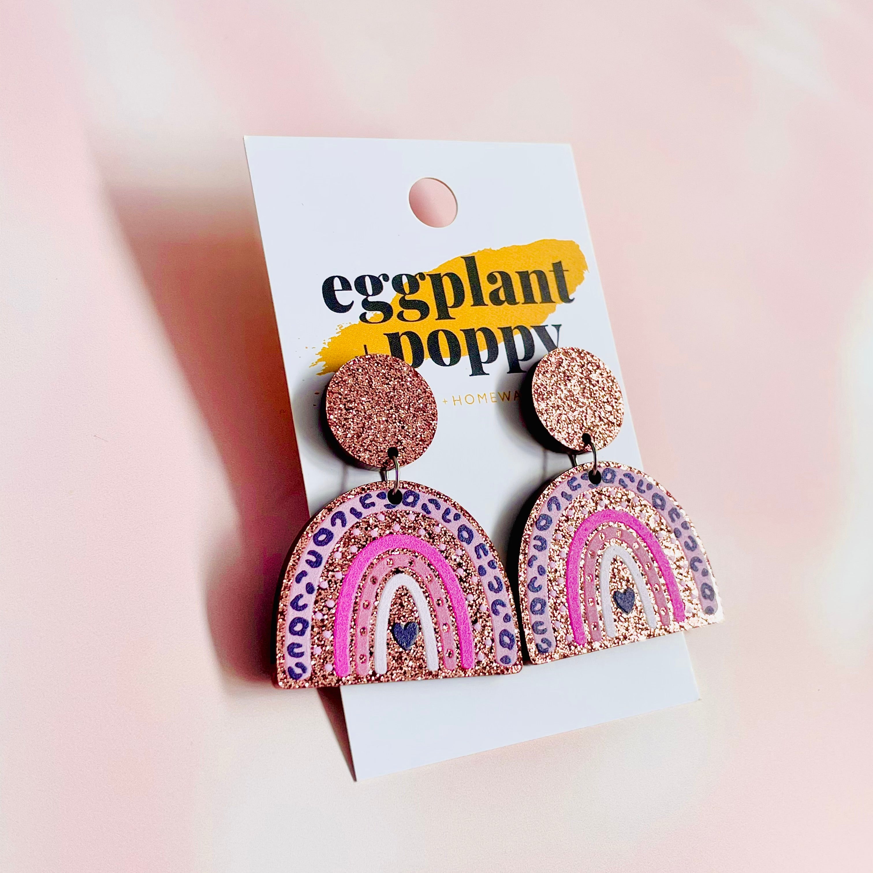Rose Gold Rainbow Heart Earrings