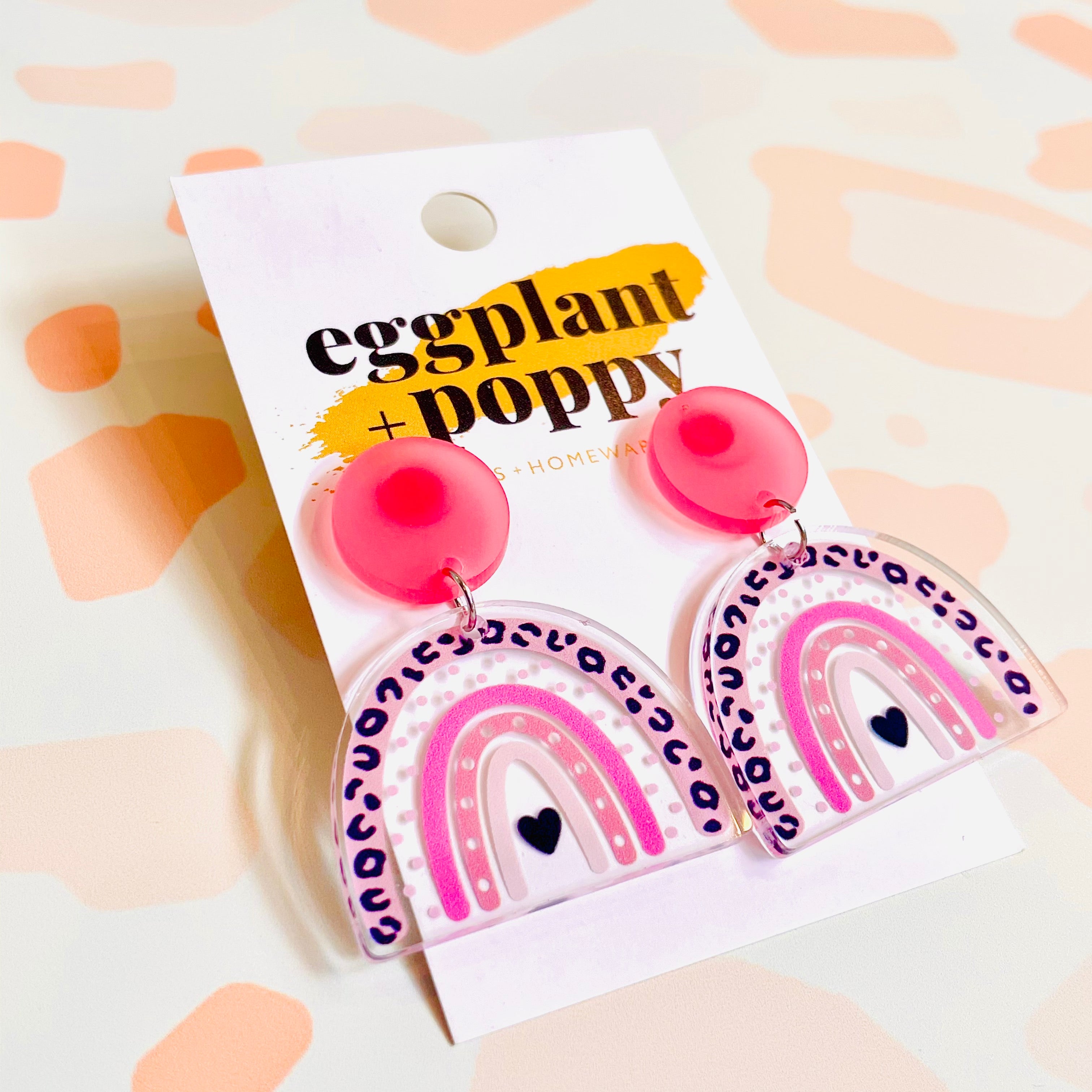 Pink Rainbow Heart Earrings