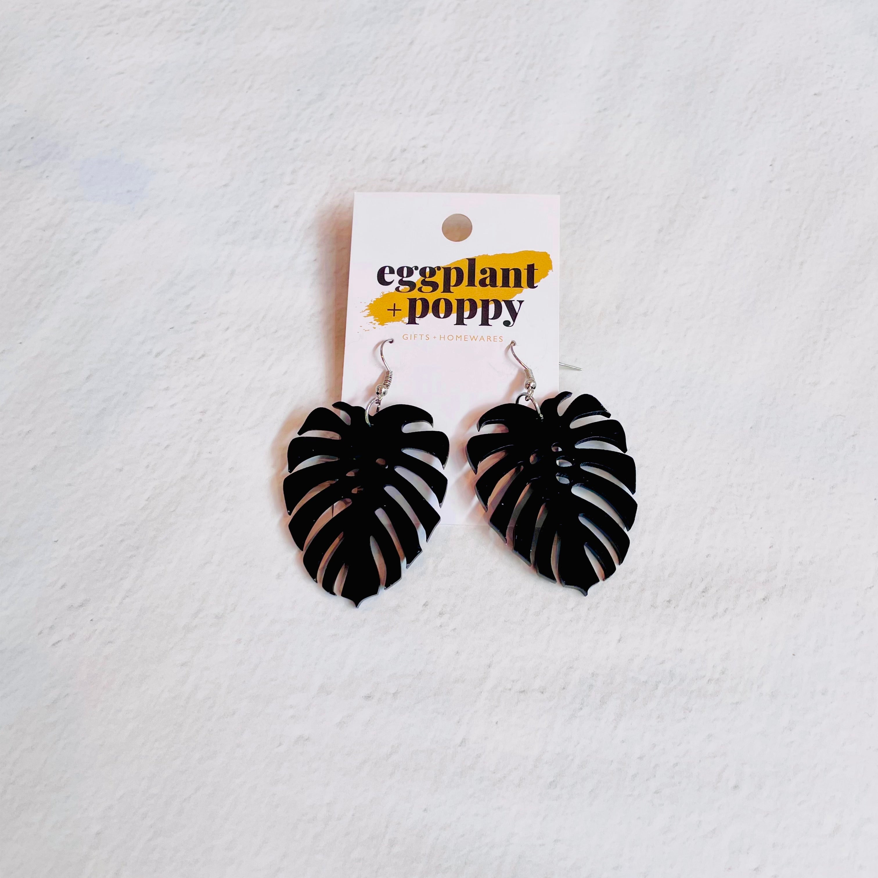 Black Monstera Earrings