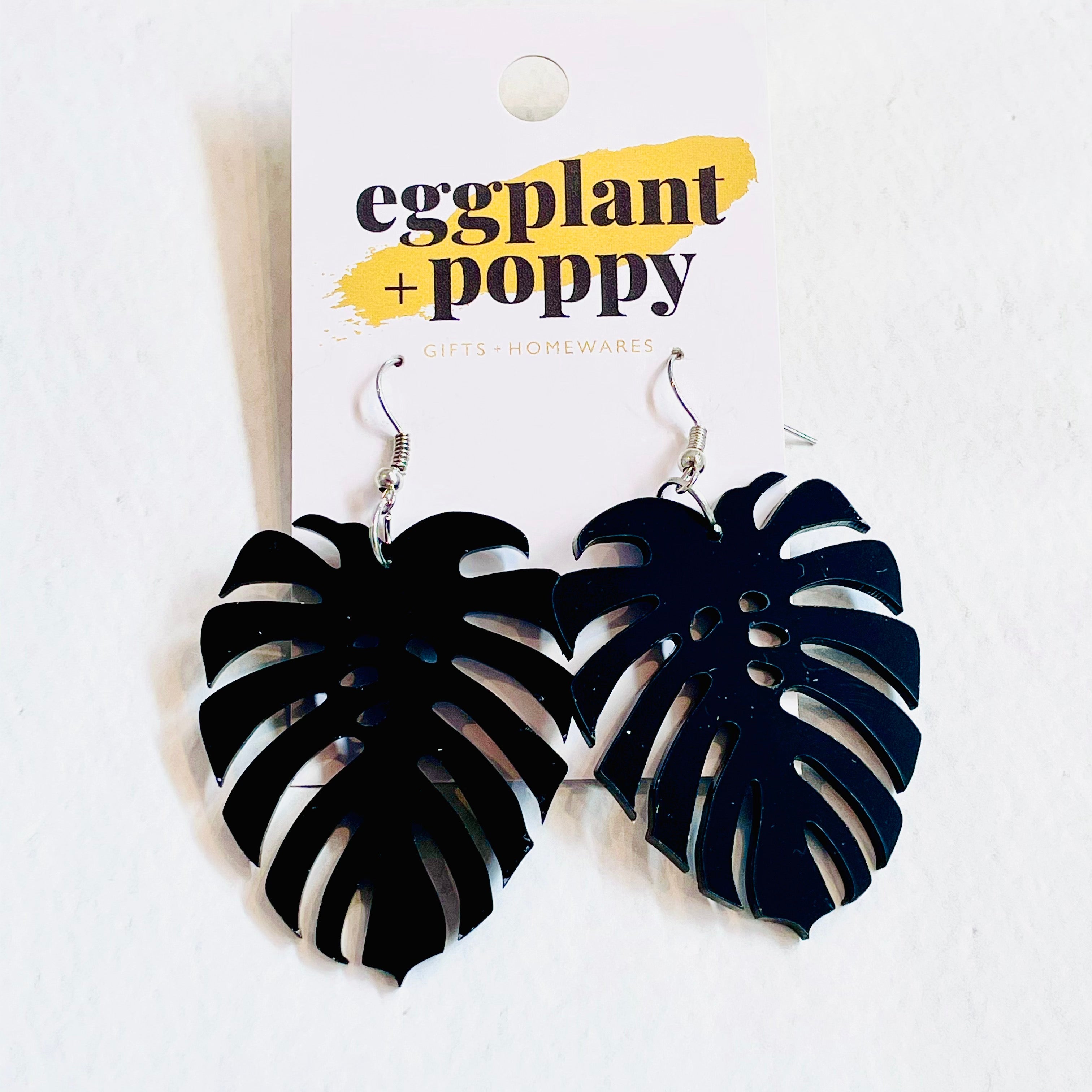 Black Monstera Earrings