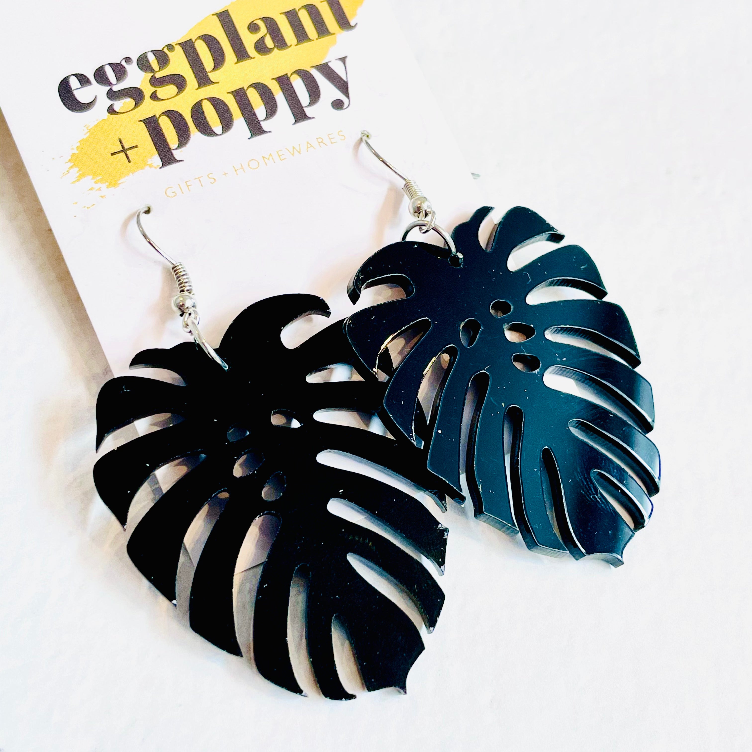 Black Monstera Earrings
