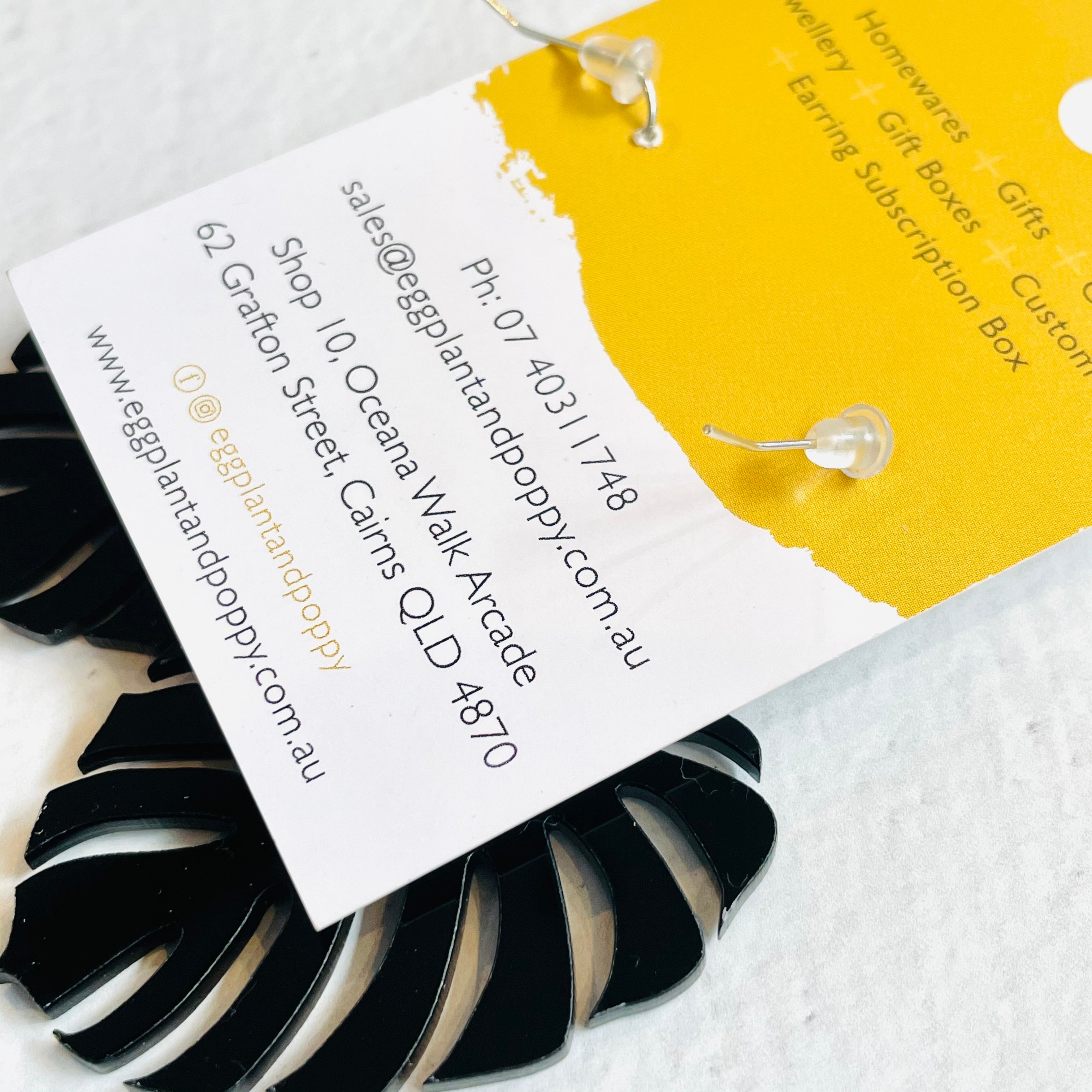 Black Monstera Earrings