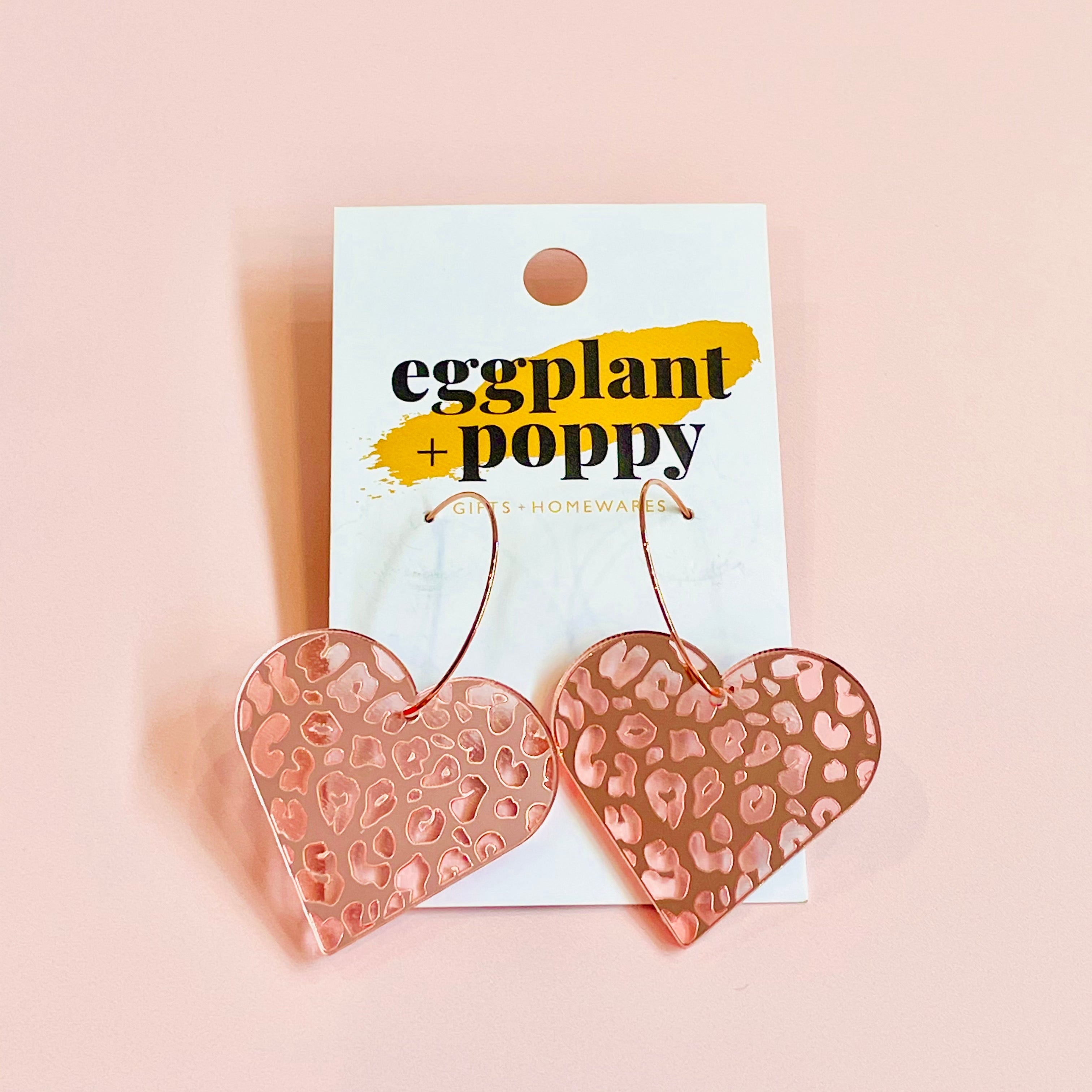 Pink Leopard Heart Earrings