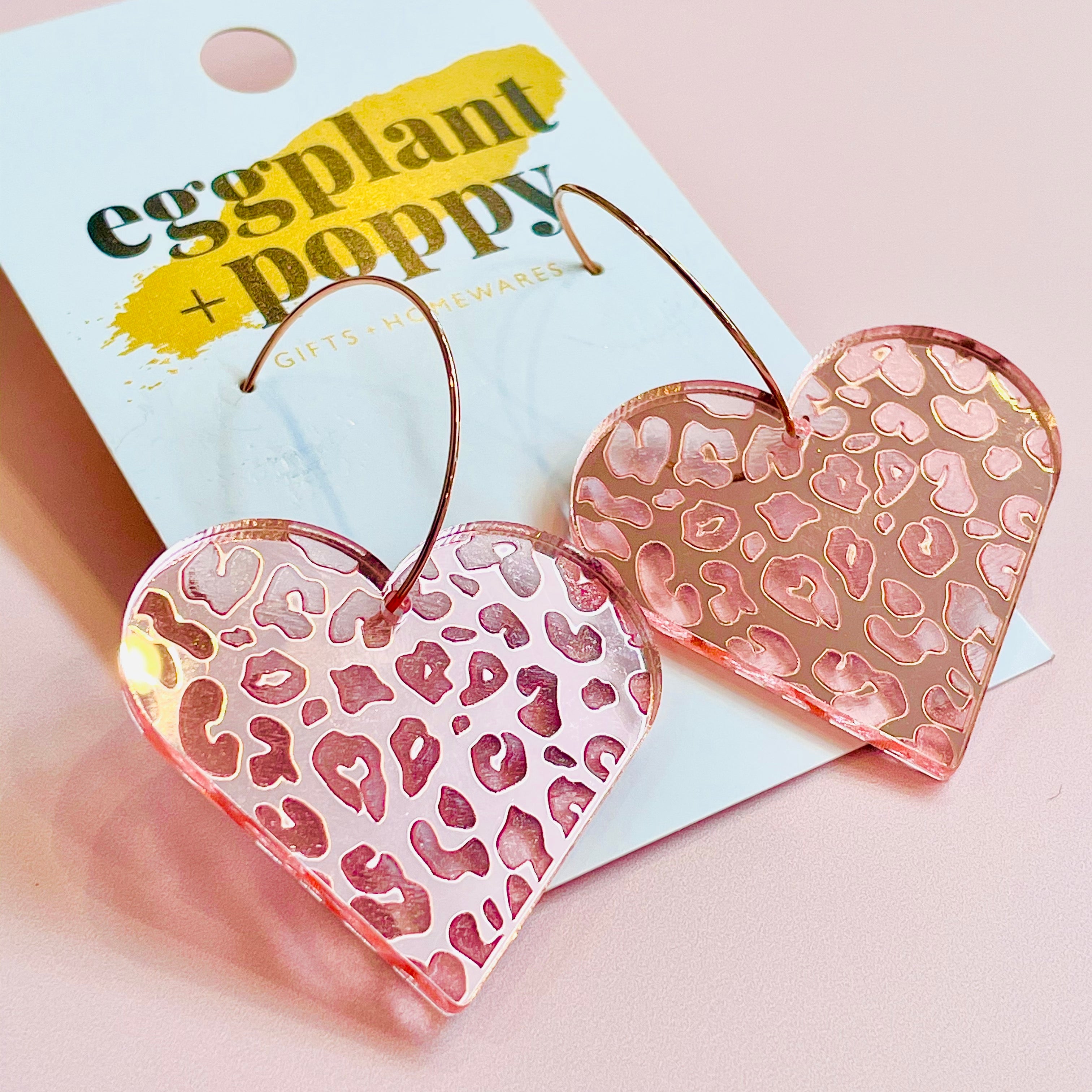Pink Leopard Heart Earrings