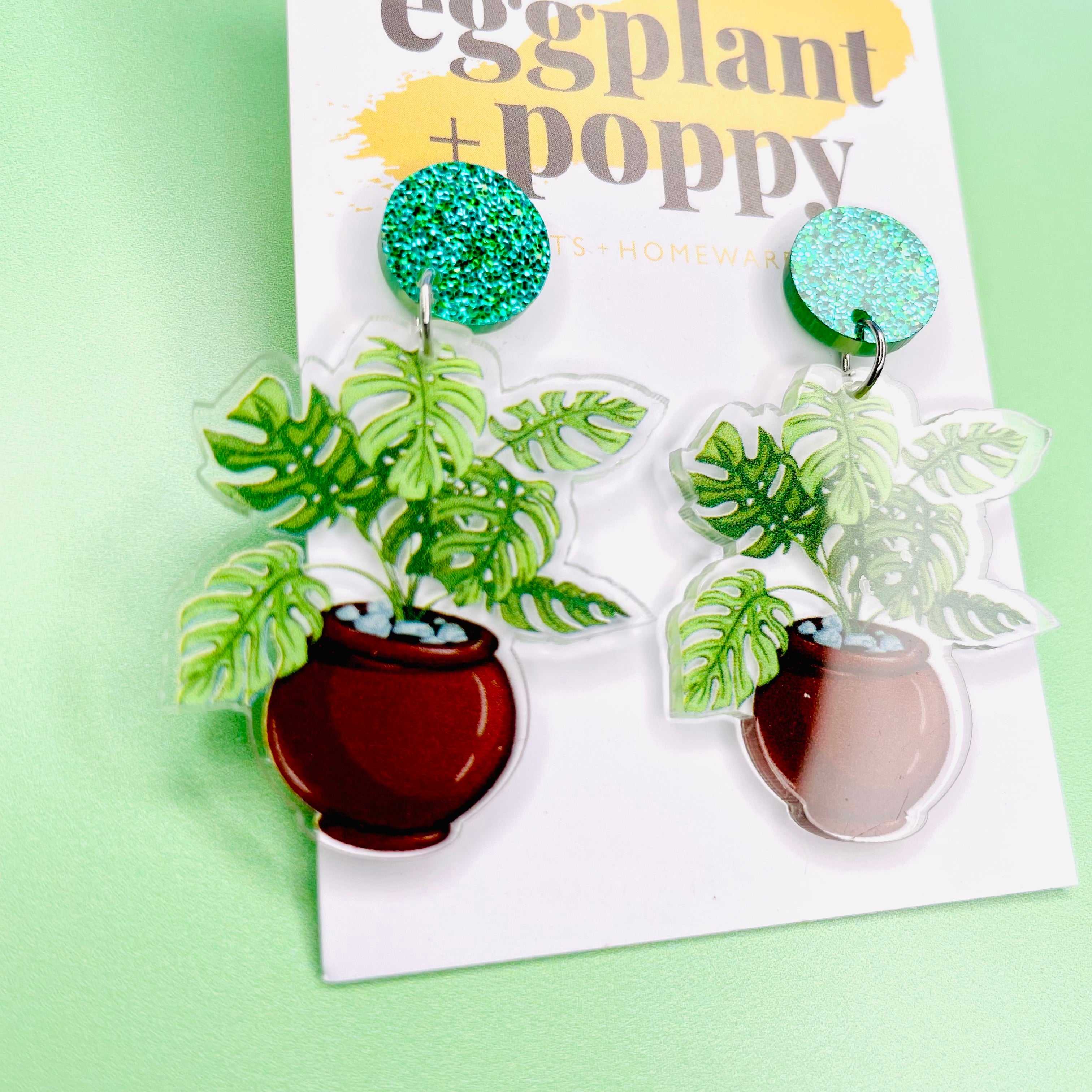 Monstera Pot Plant Earrings