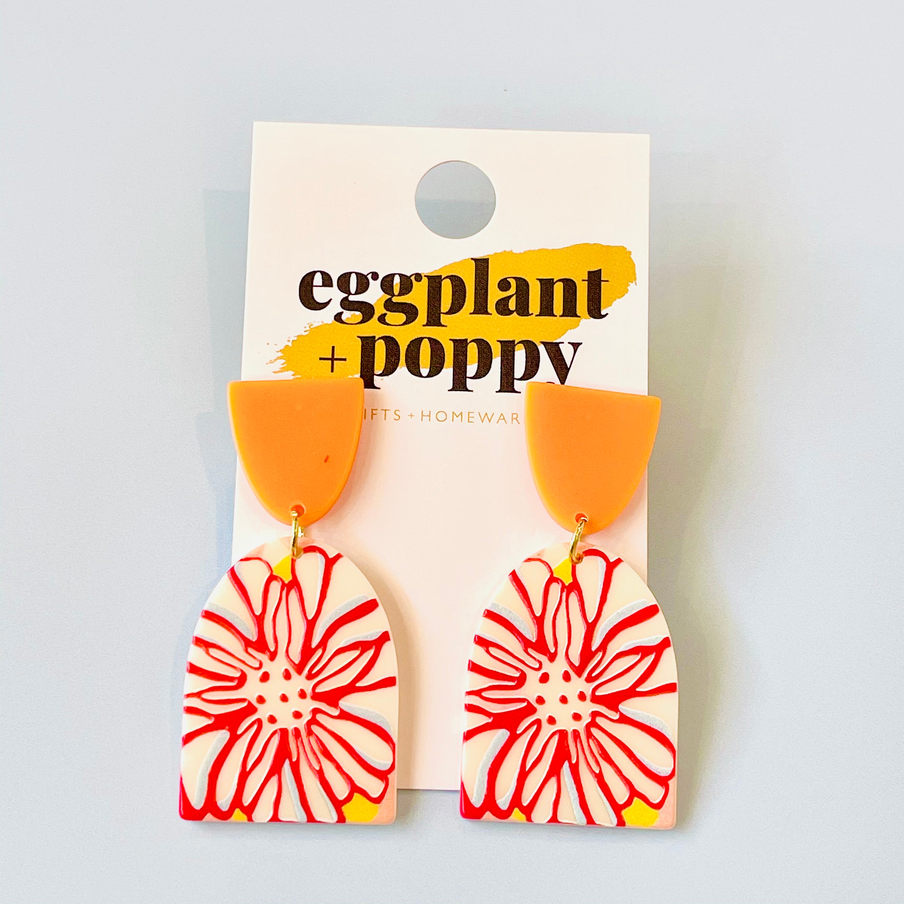 Art Earrings - Orange Flower