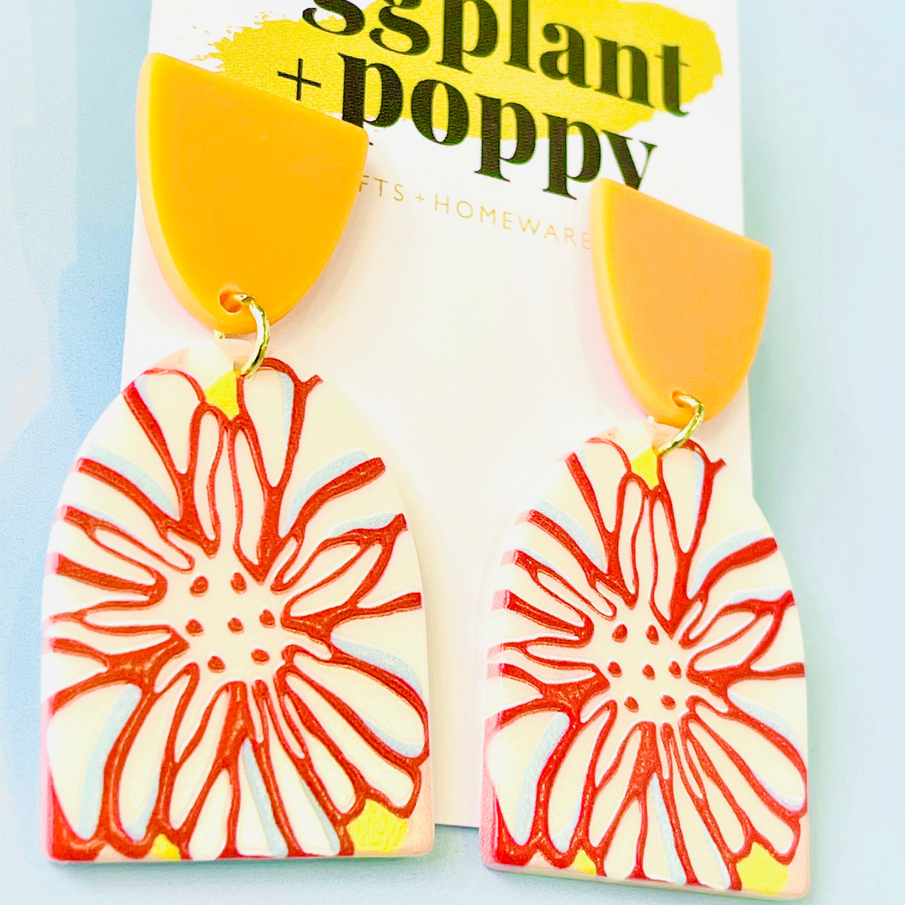 Art Earrings - Orange Flower