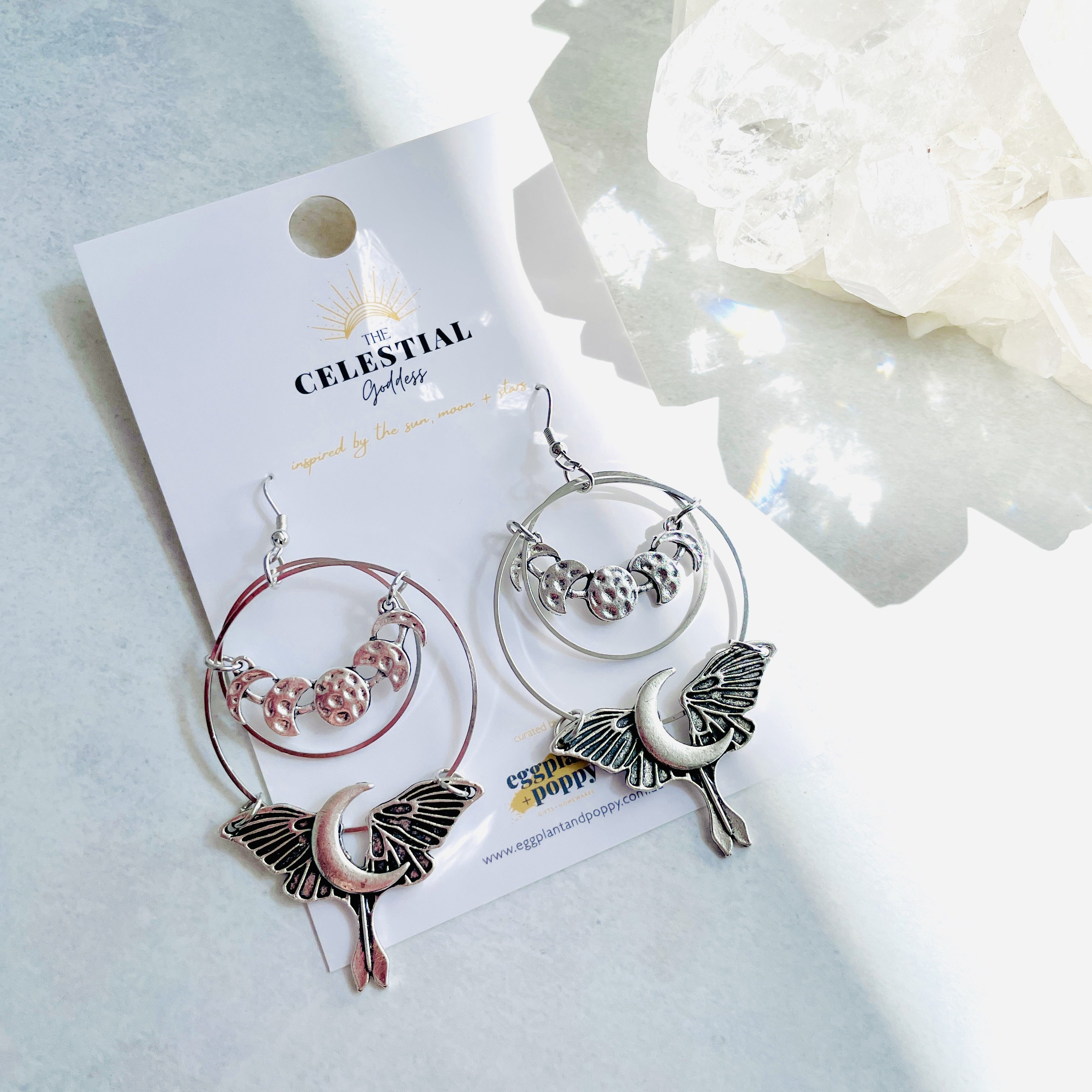 Moon Phase Moth Earrings