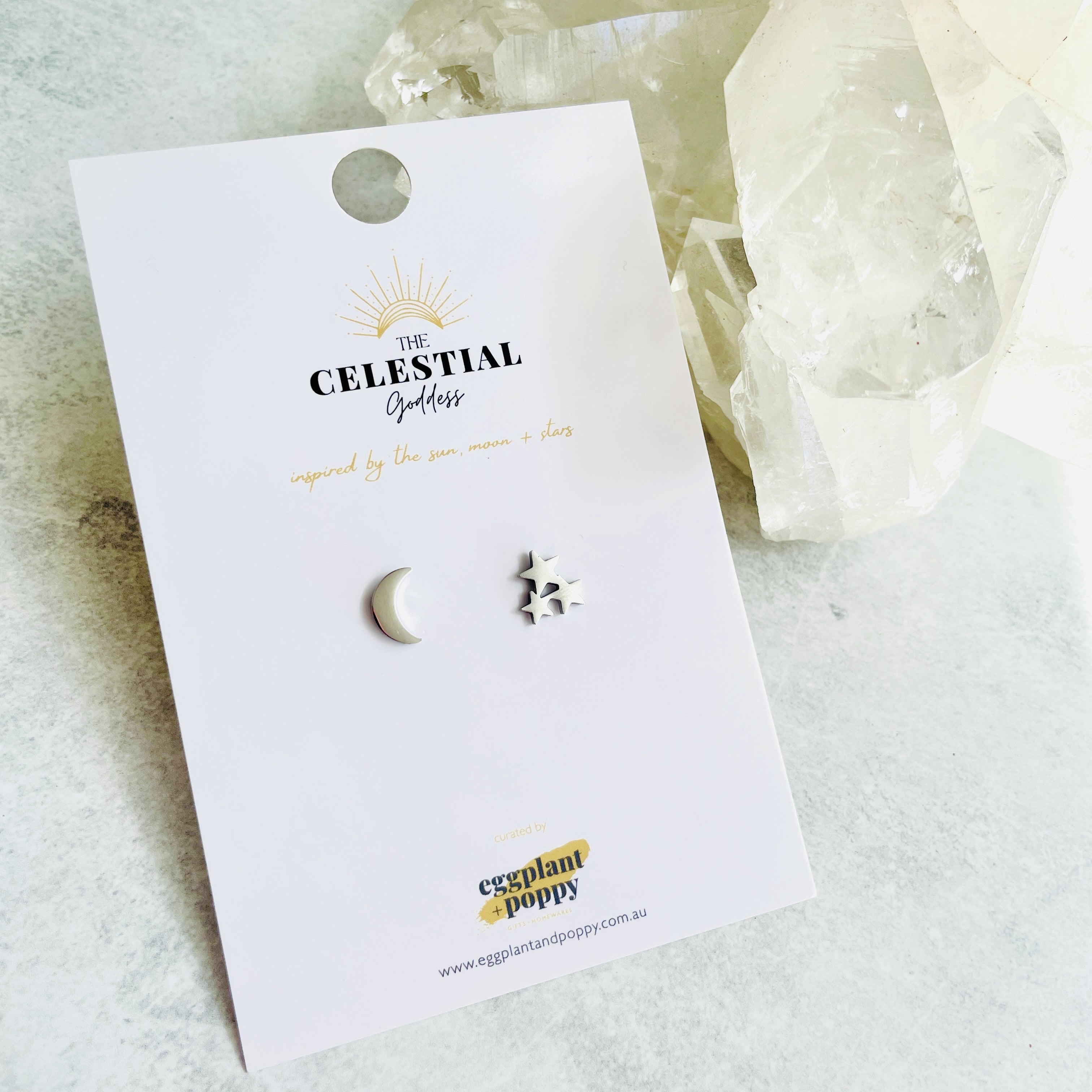 Stainless Steel Stud Earring - Moon & Stars