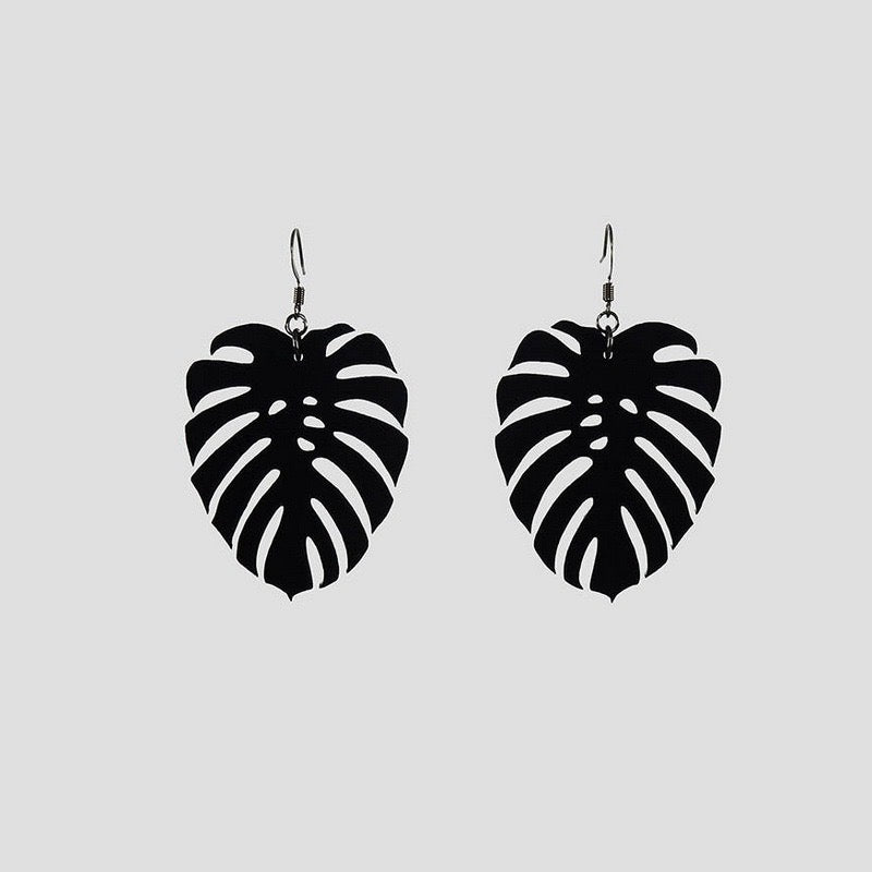 Black Monstera Earrings