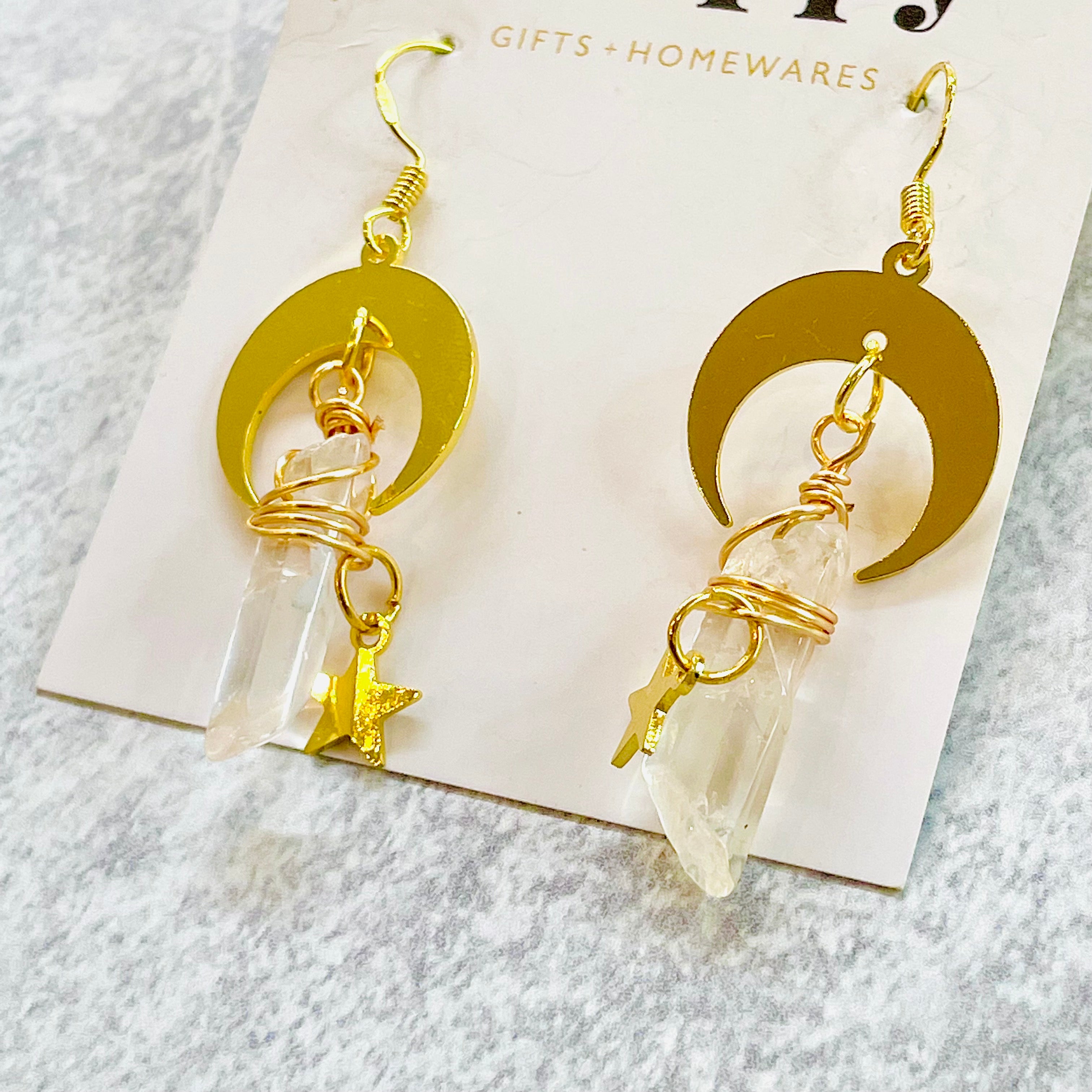 Moon + Star Crystal Drop Earrings