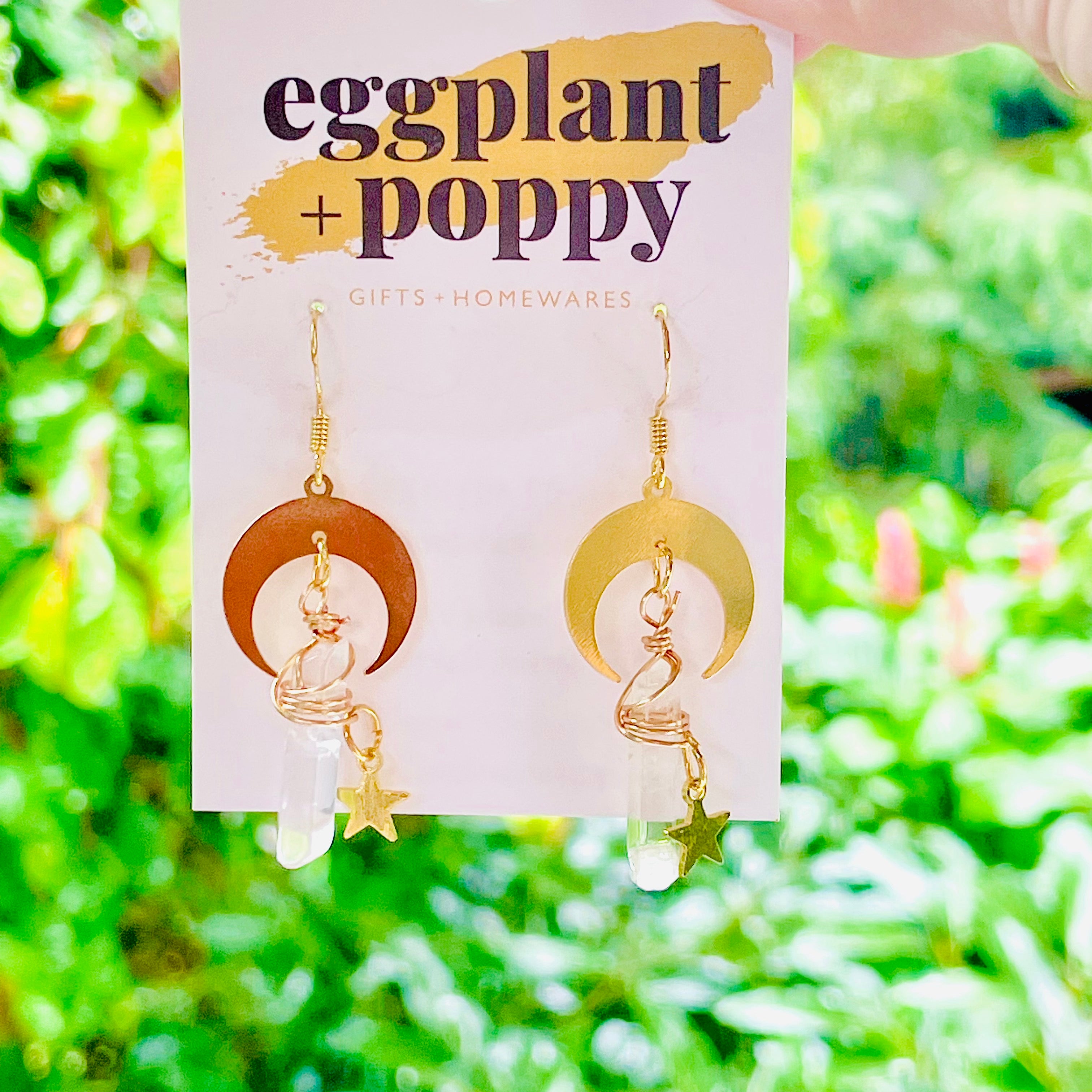 Moon + Star Crystal Drop Earrings