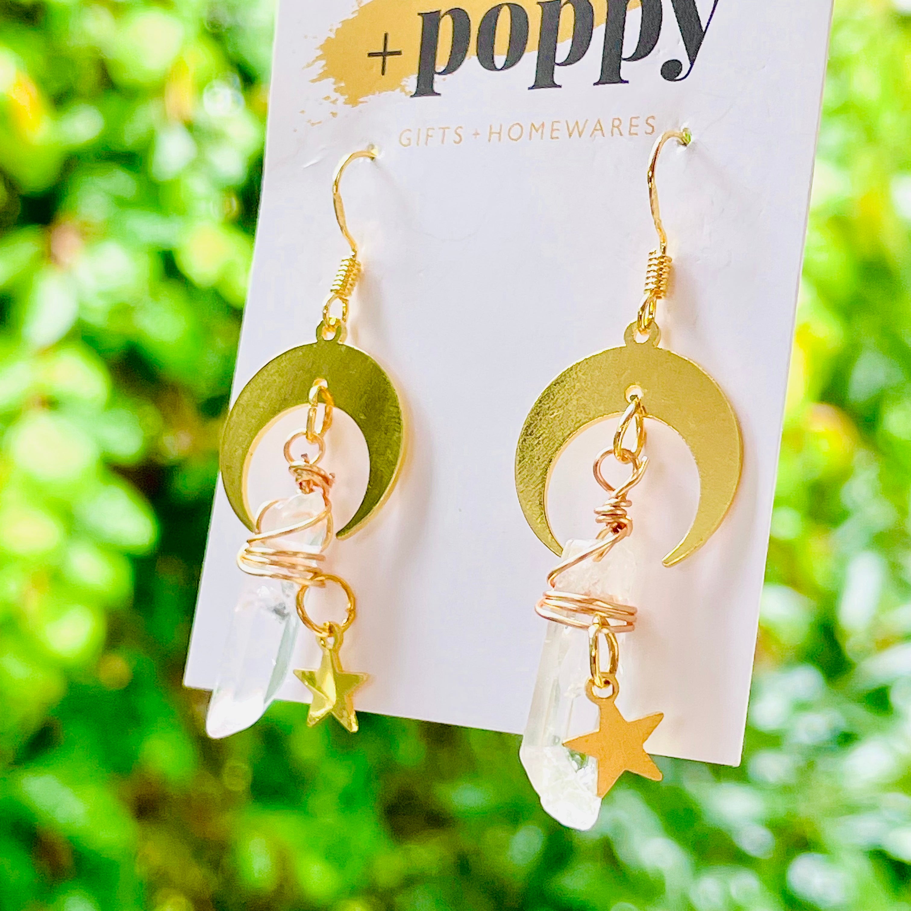Moon + Star Crystal Drop Earrings
