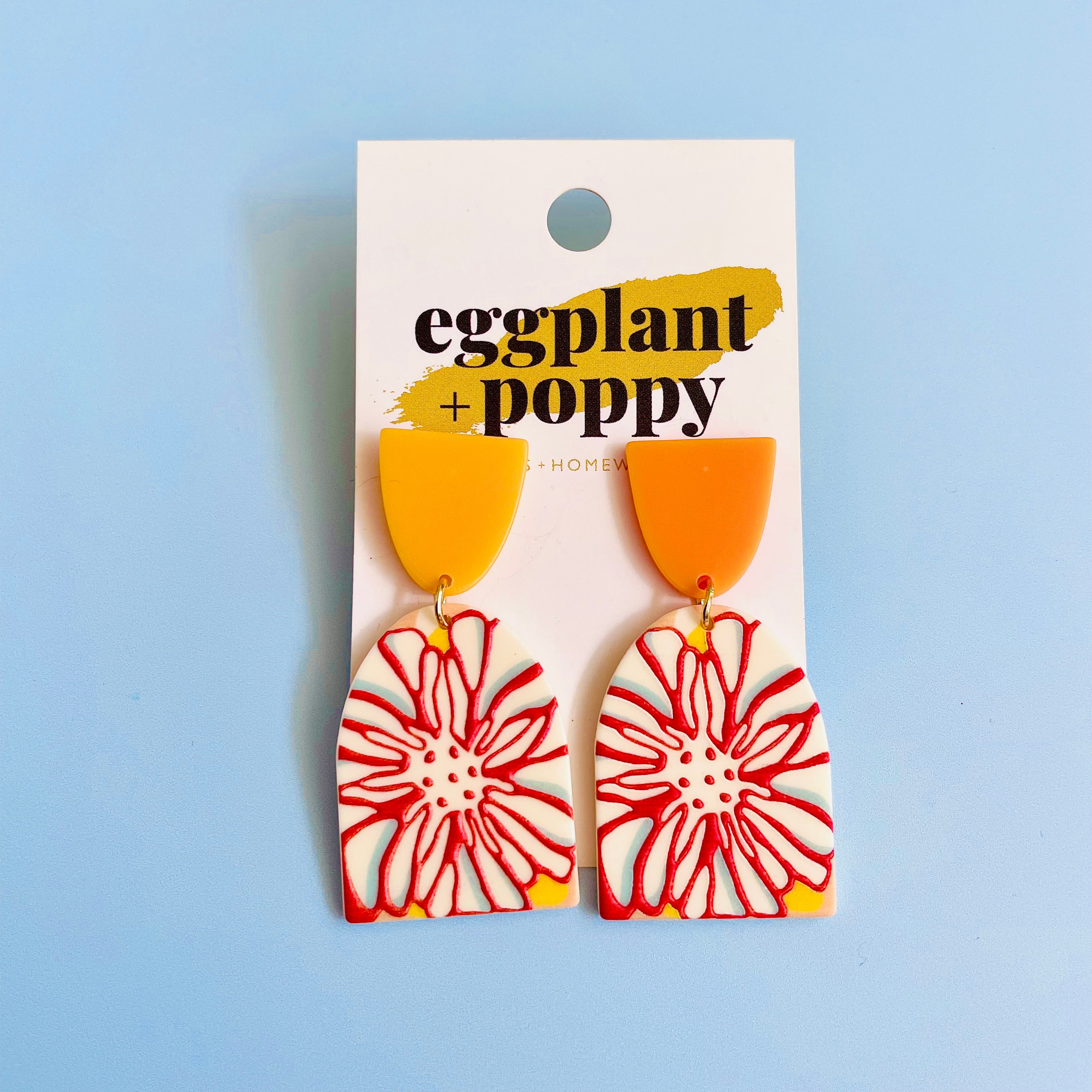 Art Earrings - Orange Flower