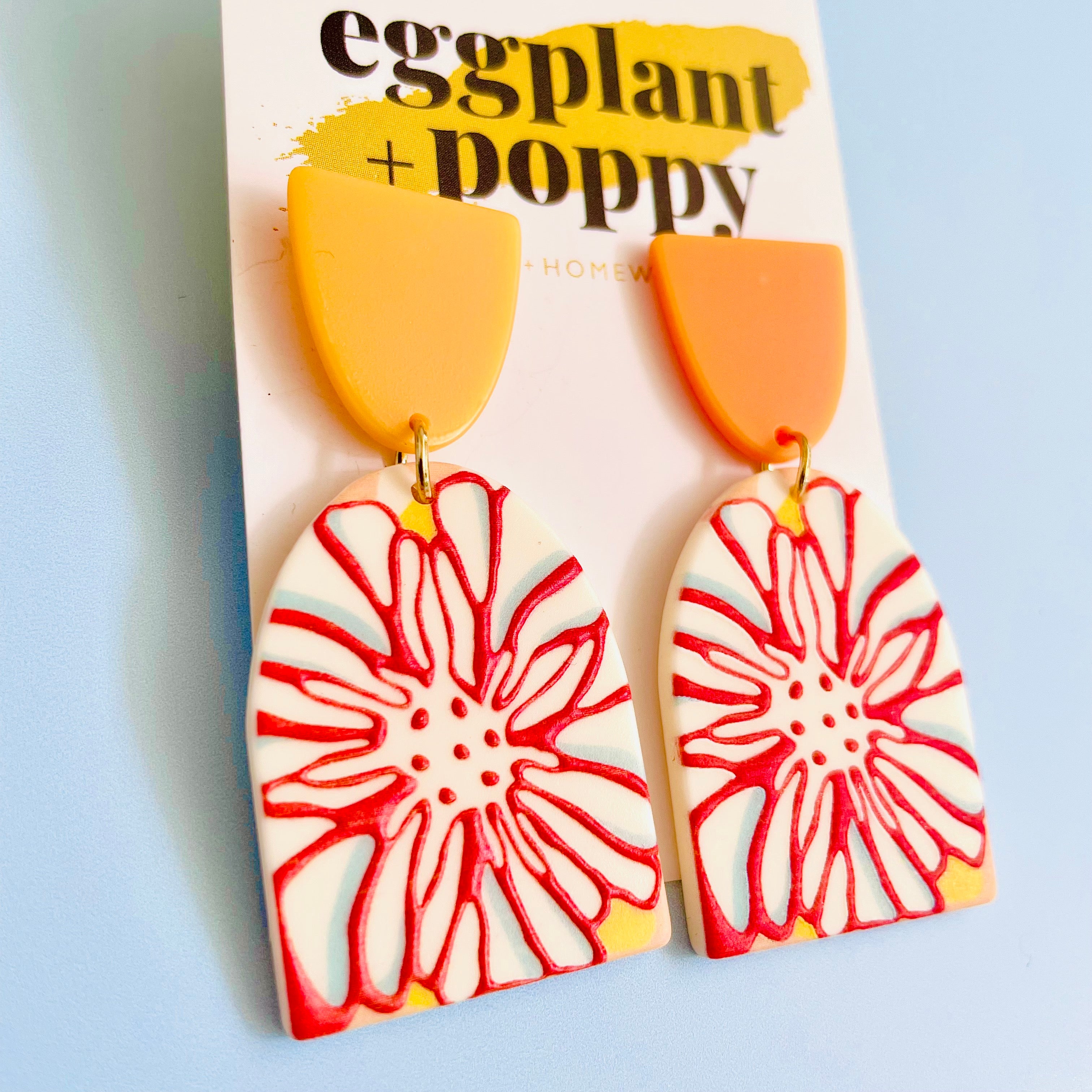 Art Earrings - Orange Flower