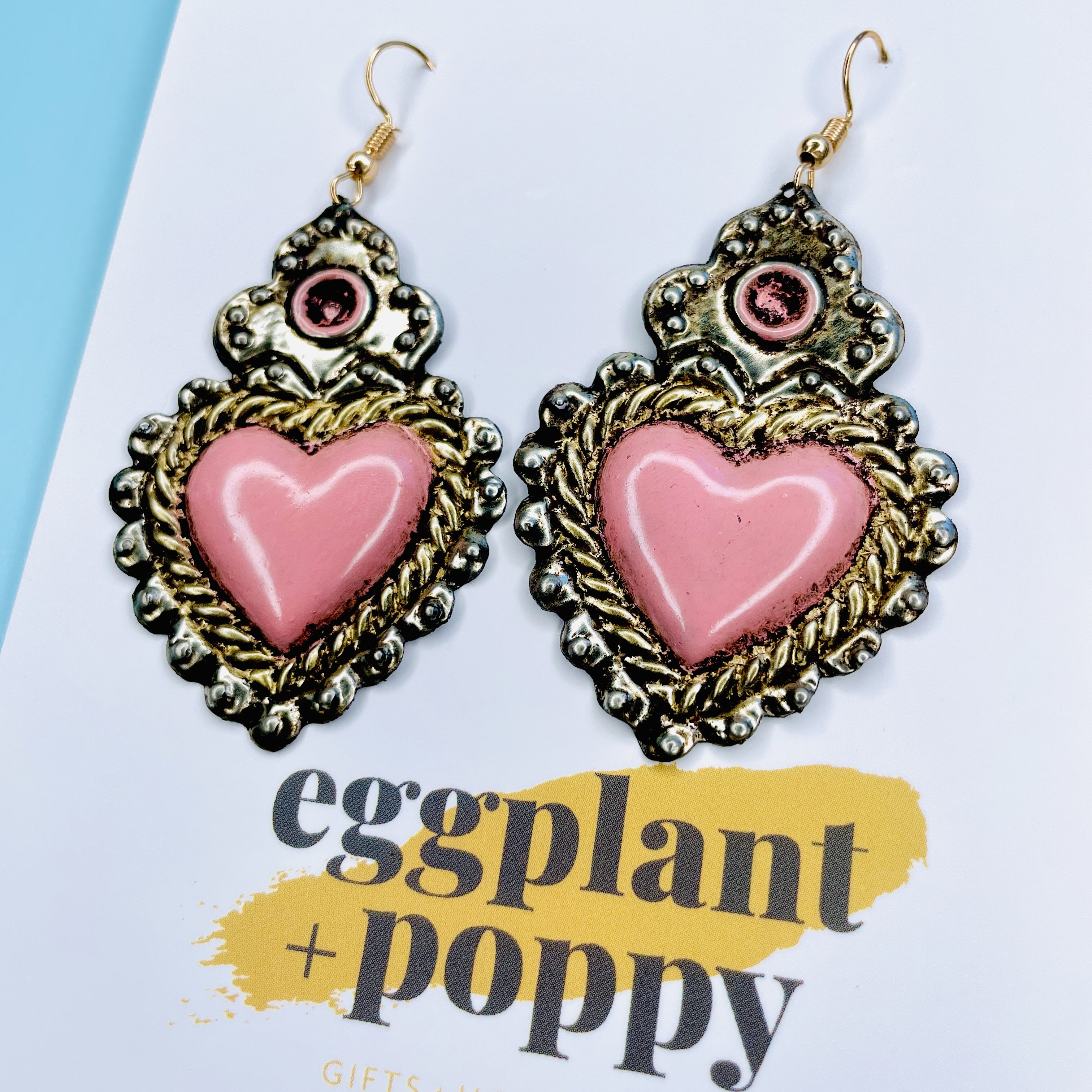 Antique Heart Earrings - Pink
