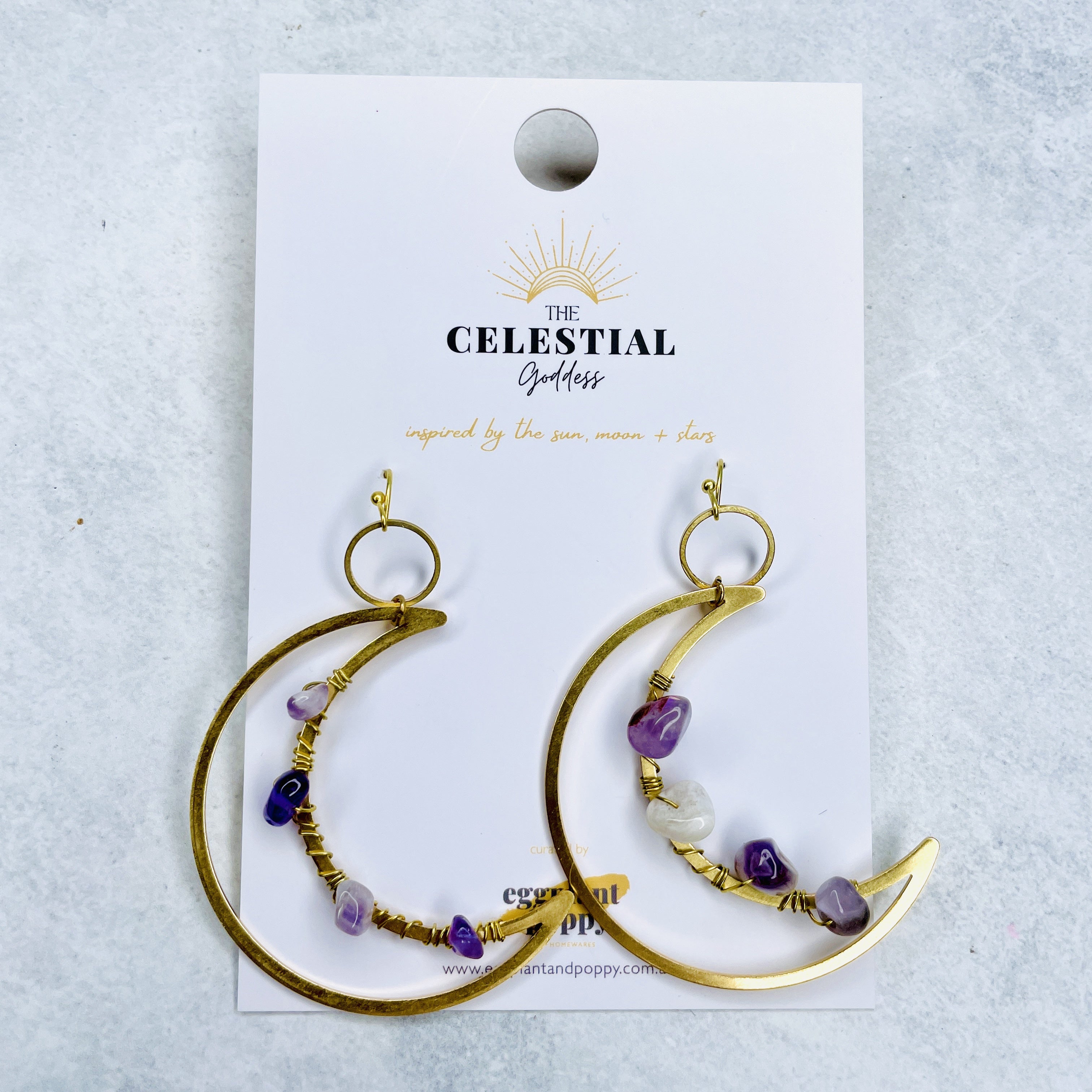 Large Amethyst Moon Earrings