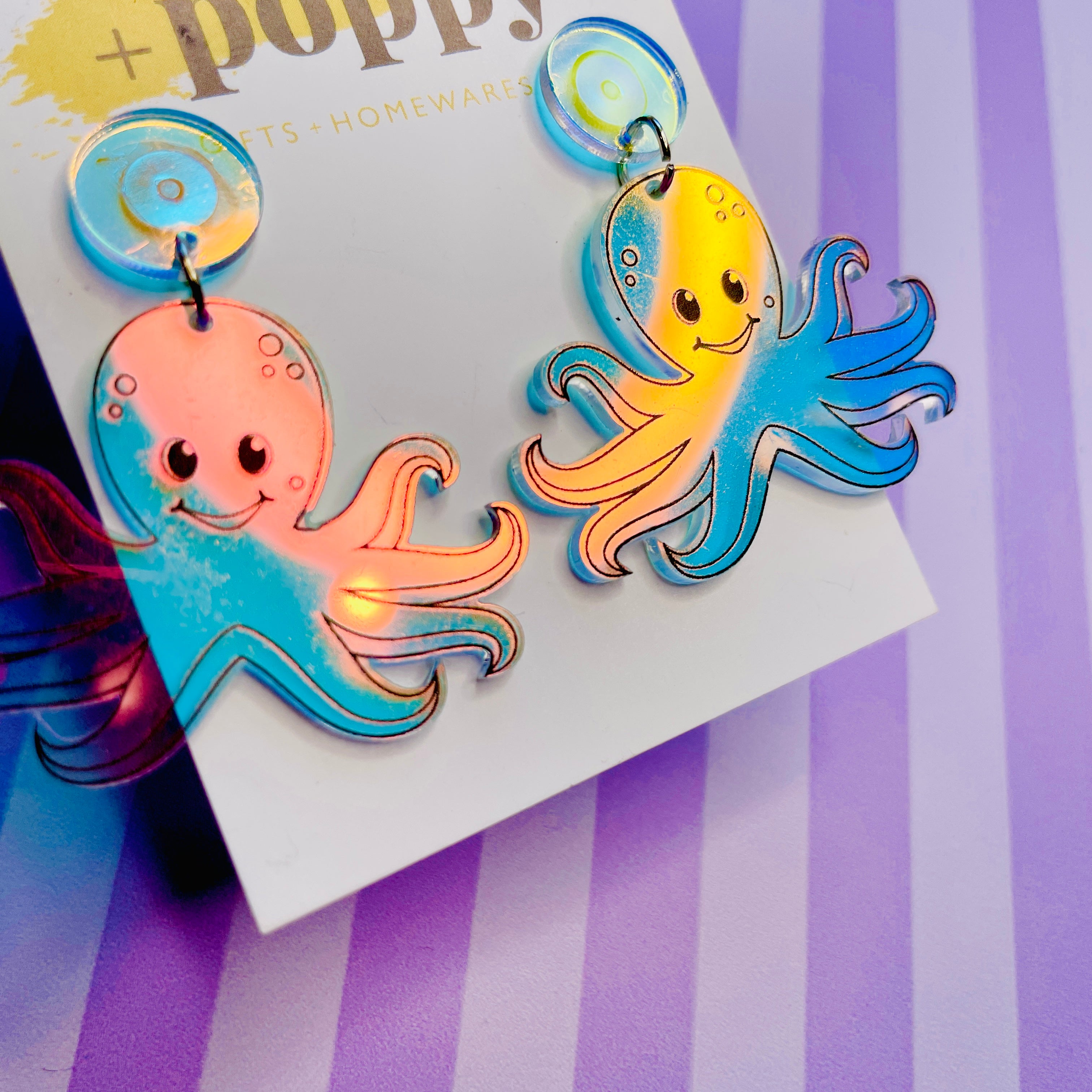 Holographic Octopus Earrings