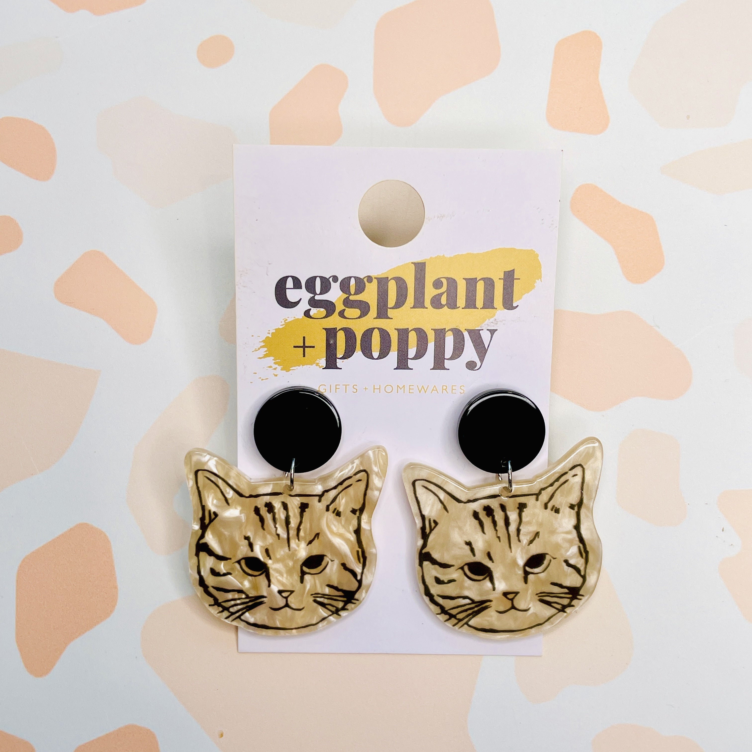 Cream Cat Earrings