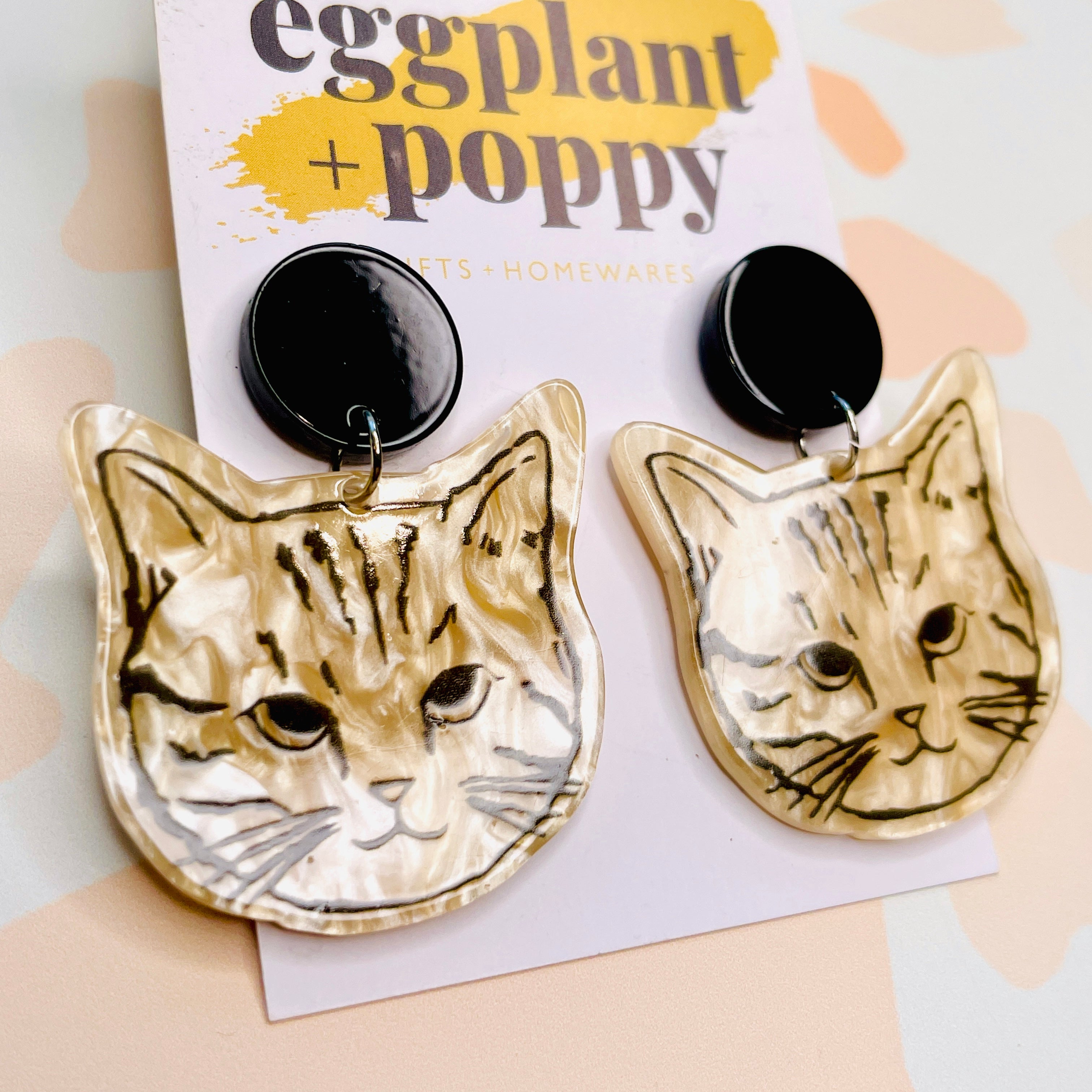 Cream Cat Earrings