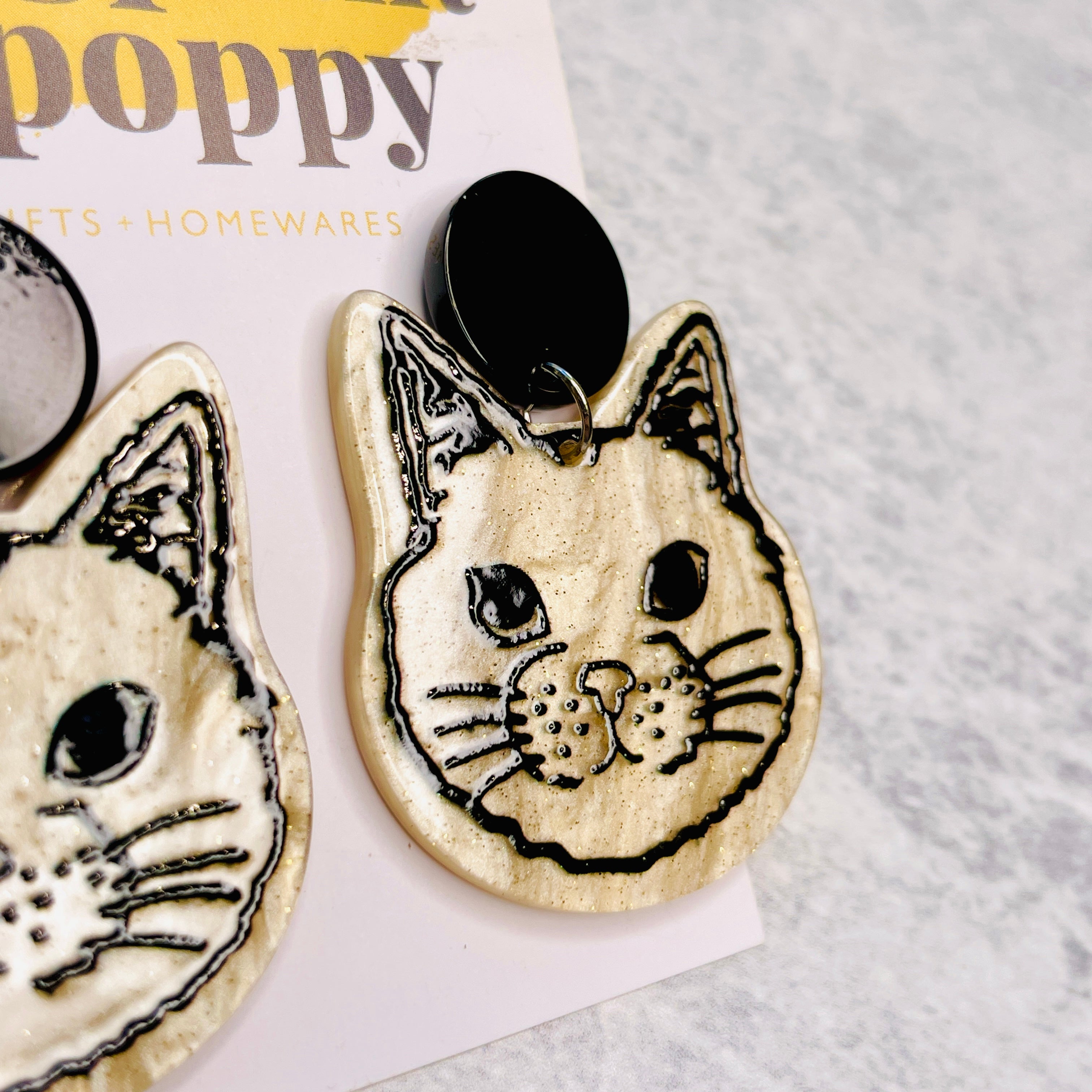 Glitter Cat Face Earrings