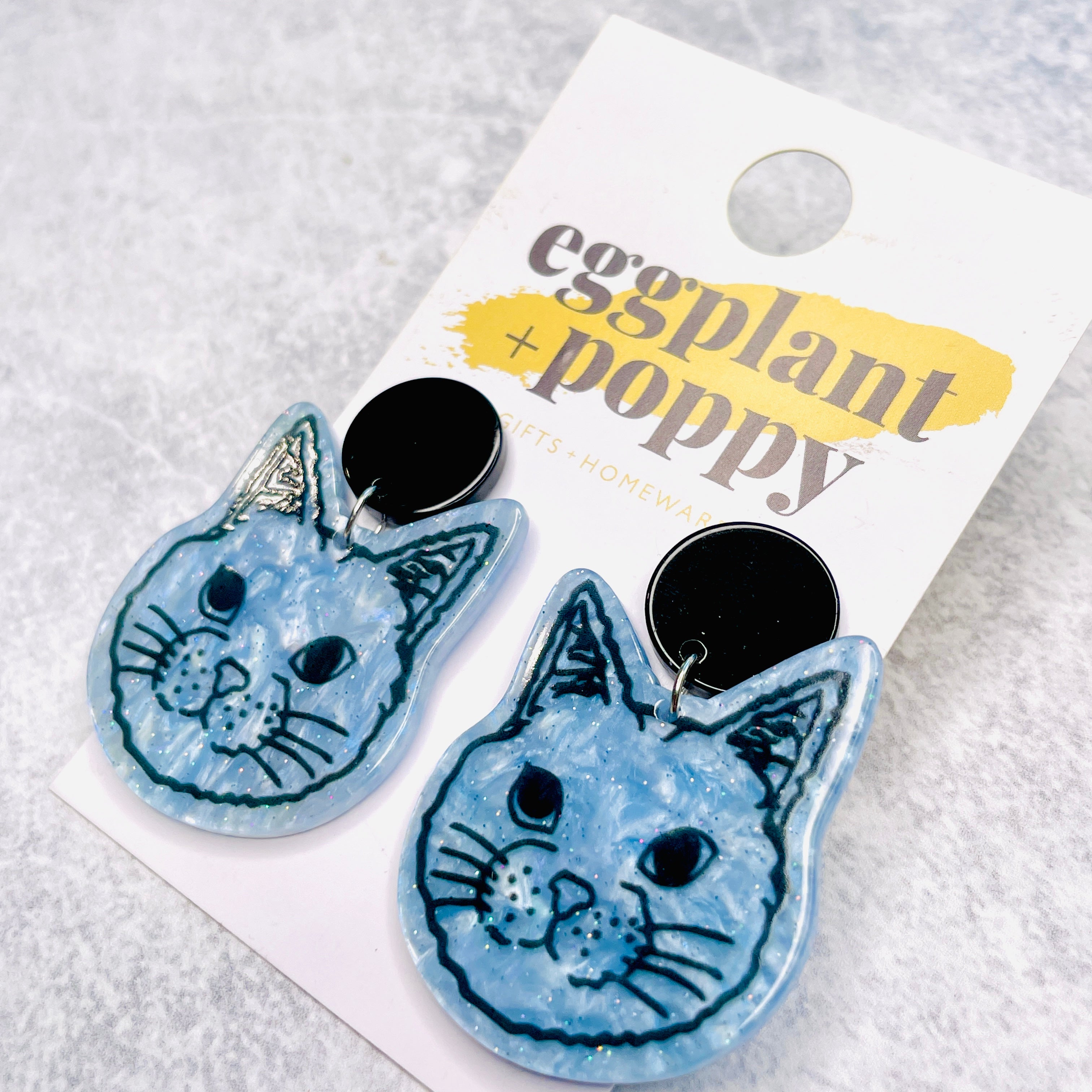 Glitter Cat Face Earrings