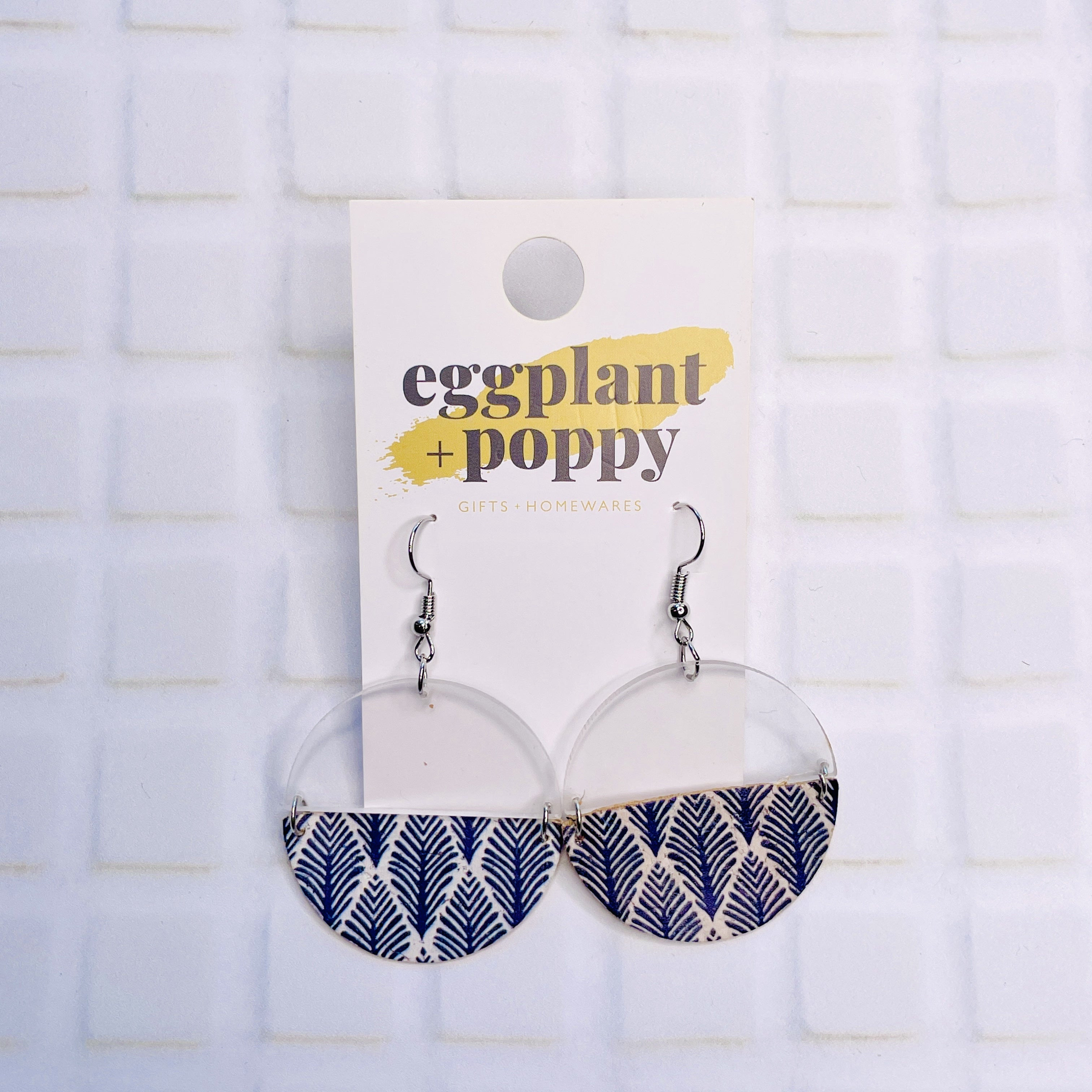 Blue & White Cork Disc Earrings