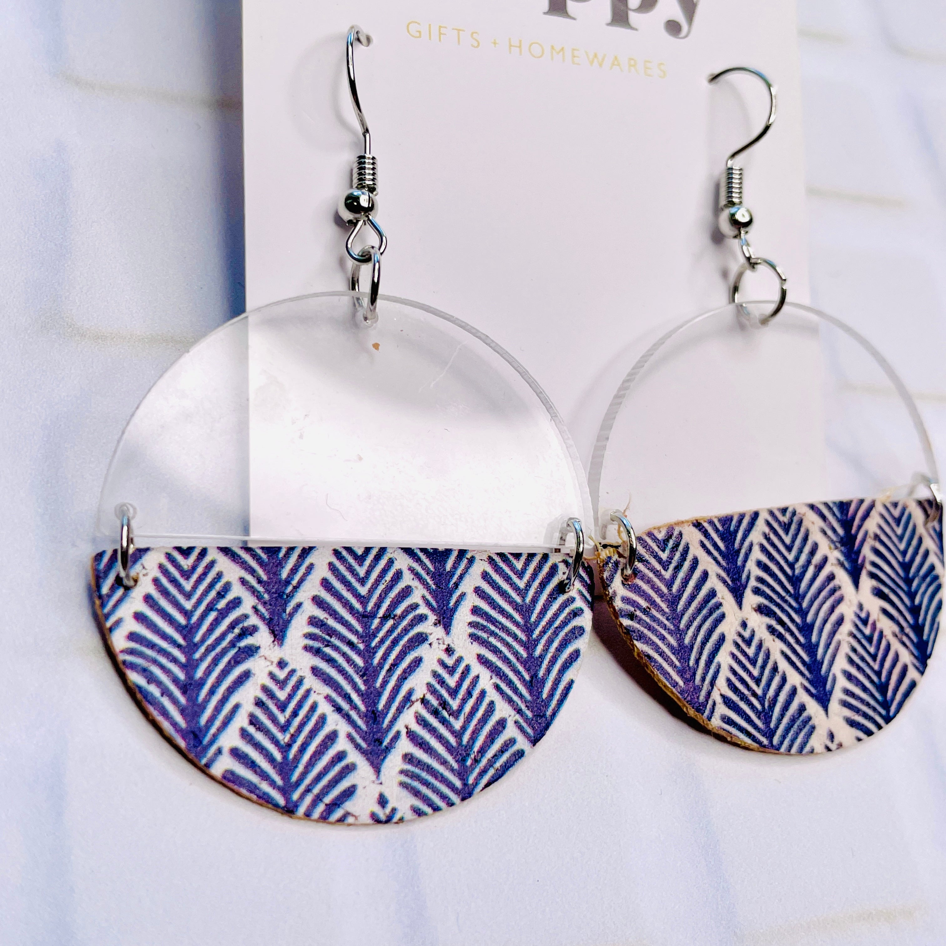 Blue & White Cork Disc Earrings