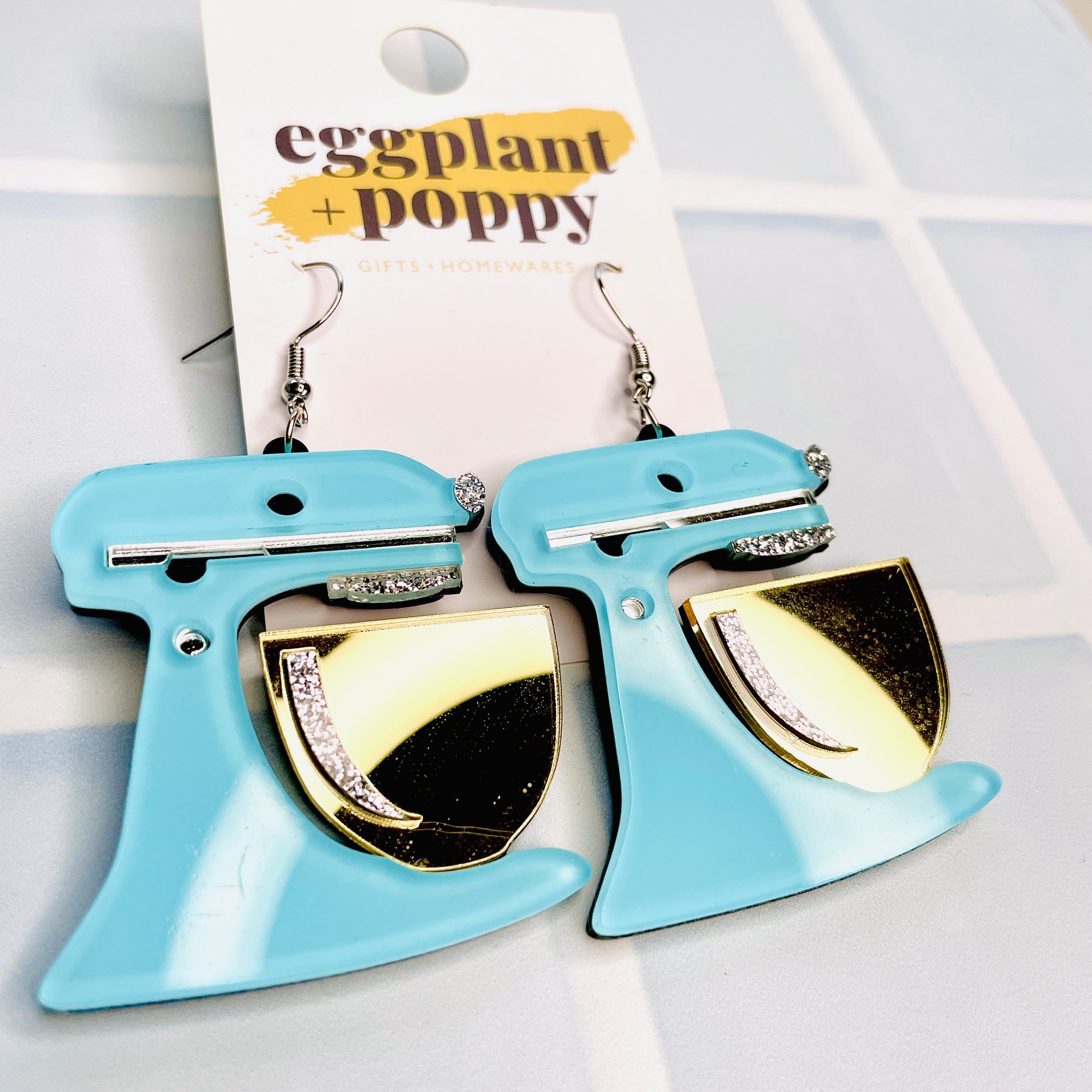 Kitchen Mixer Earrings – Eggplant & Poppy ~ Unique + Quirky Gifts