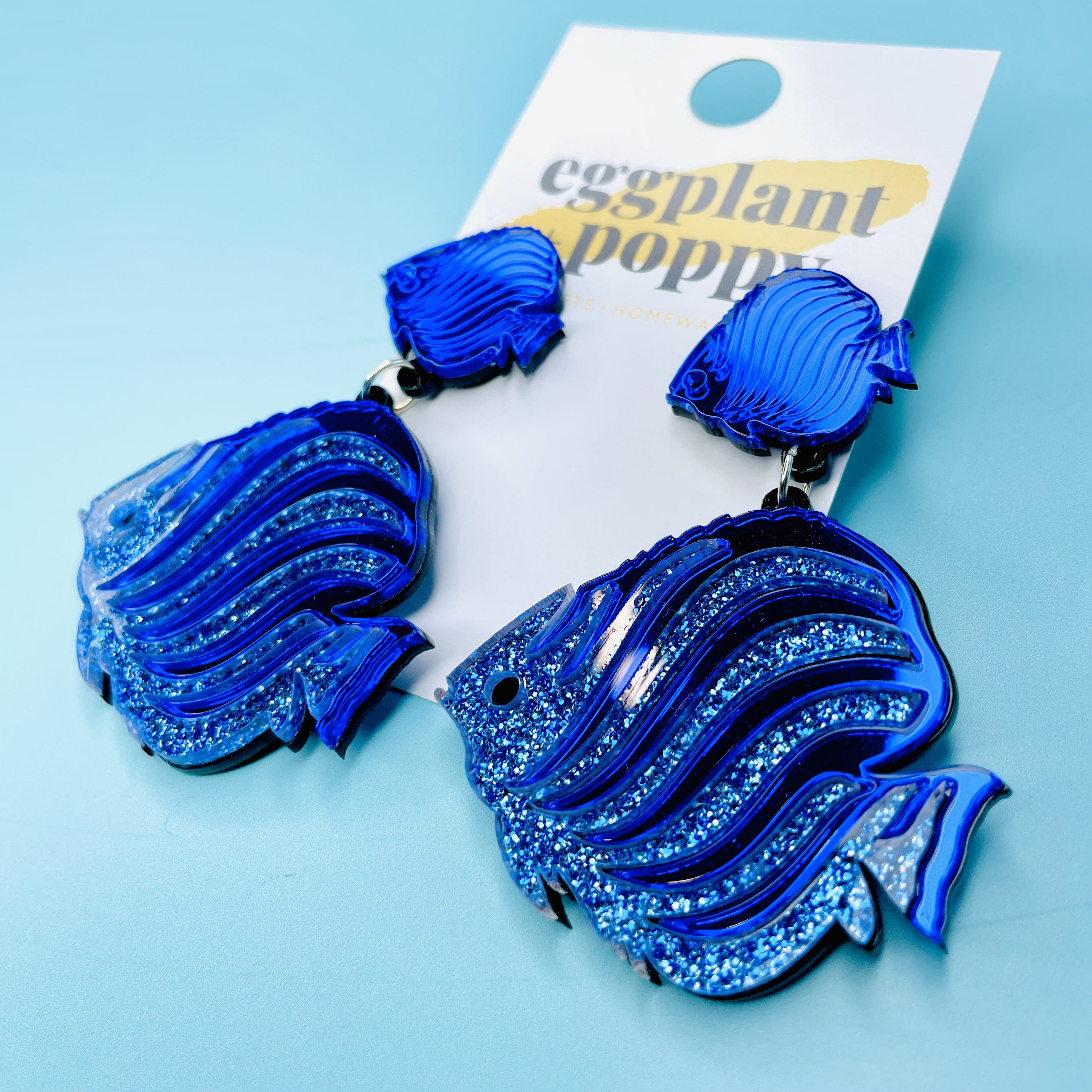 Large Blue Fish Earrings
