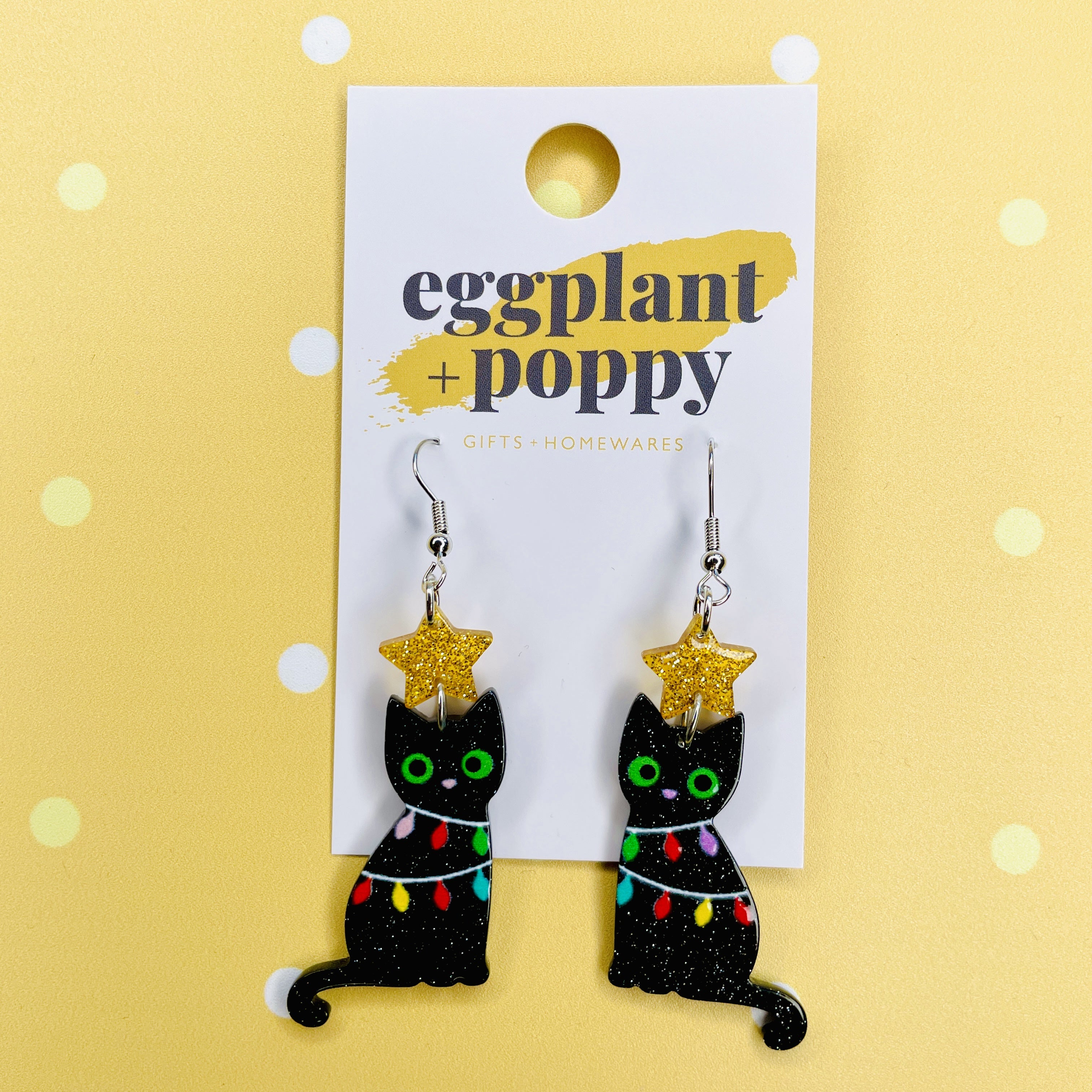 Christmas Cat Earrings - With Star
