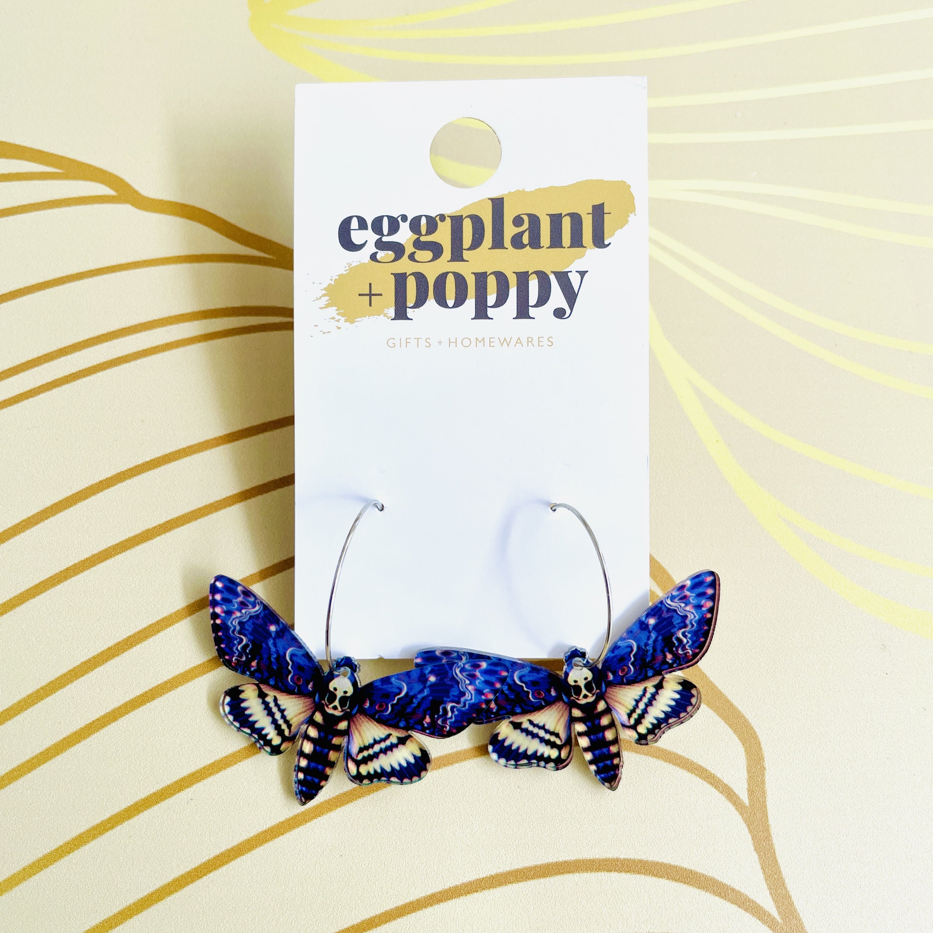 Blue Moth Hoop Earrings