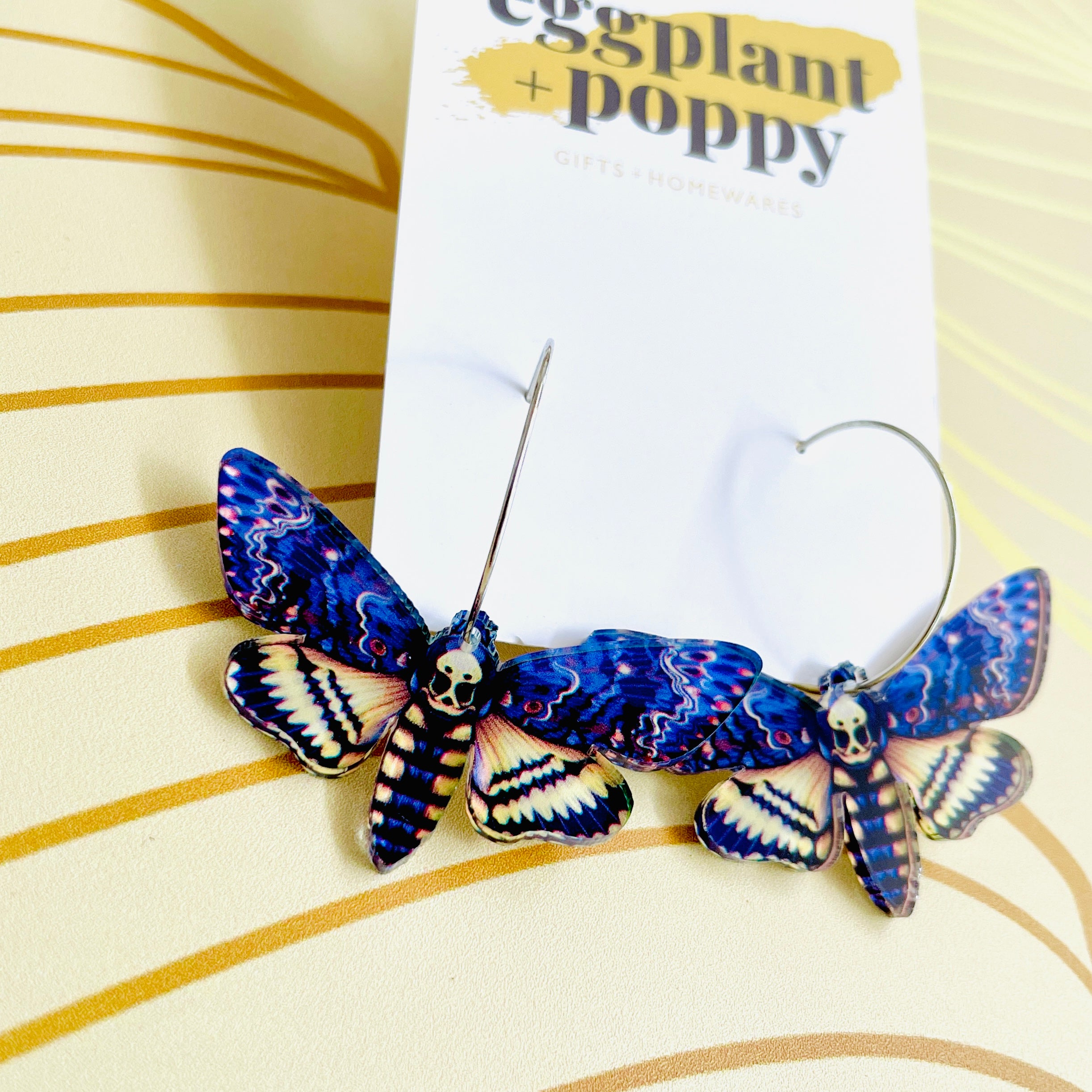 Blue Moth Hoop Earrings