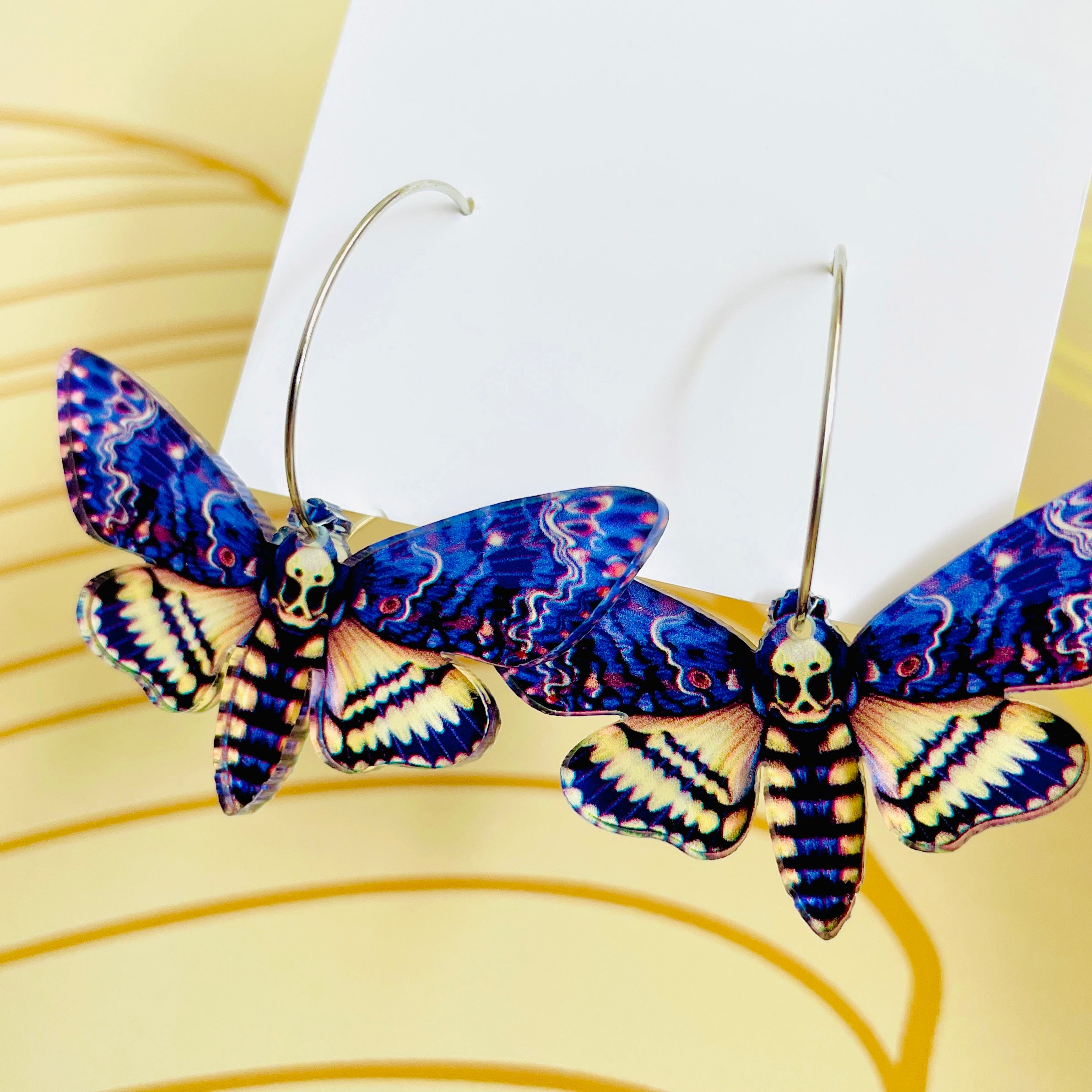 Blue Moth Hoop Earrings