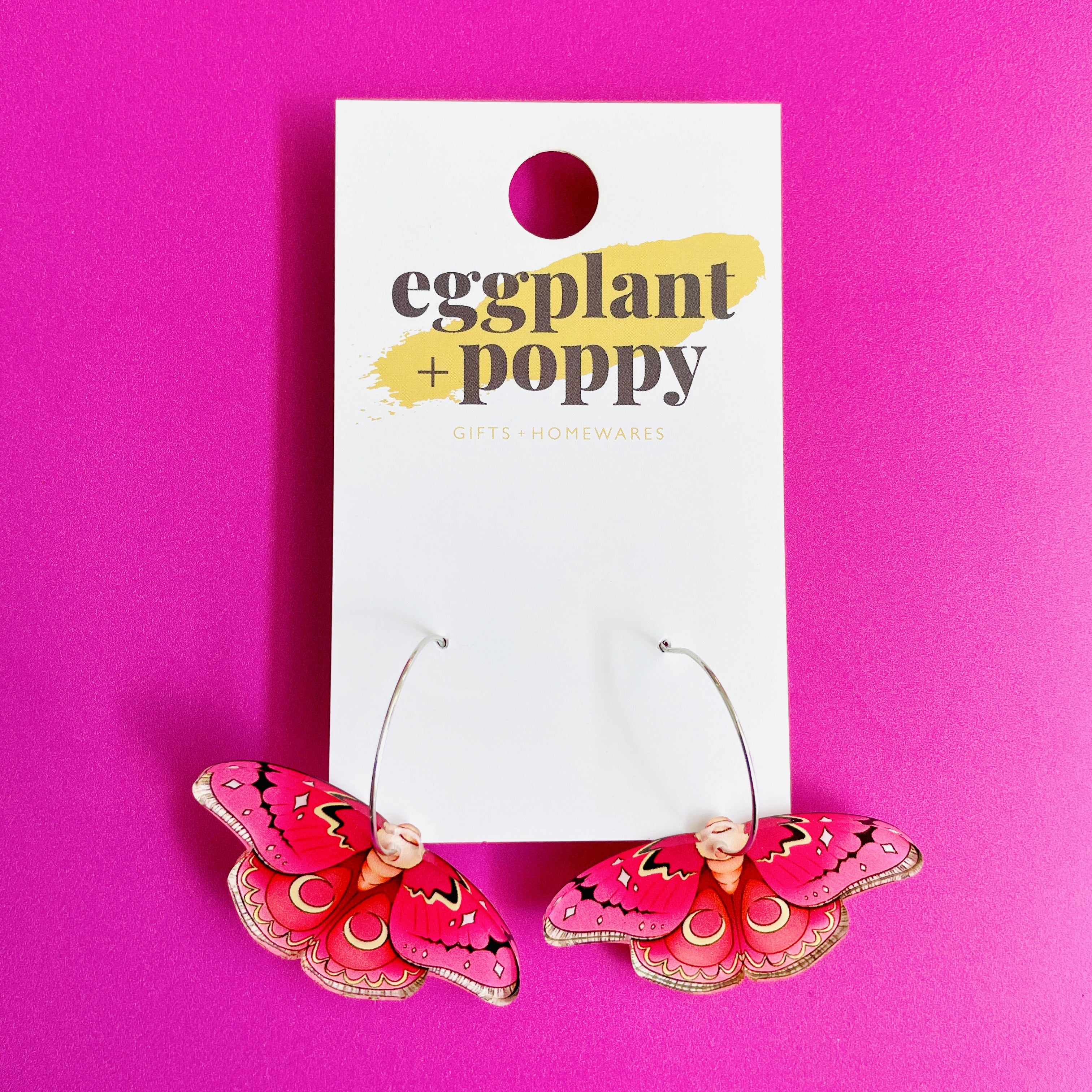Pink Moth Hoop Earrings