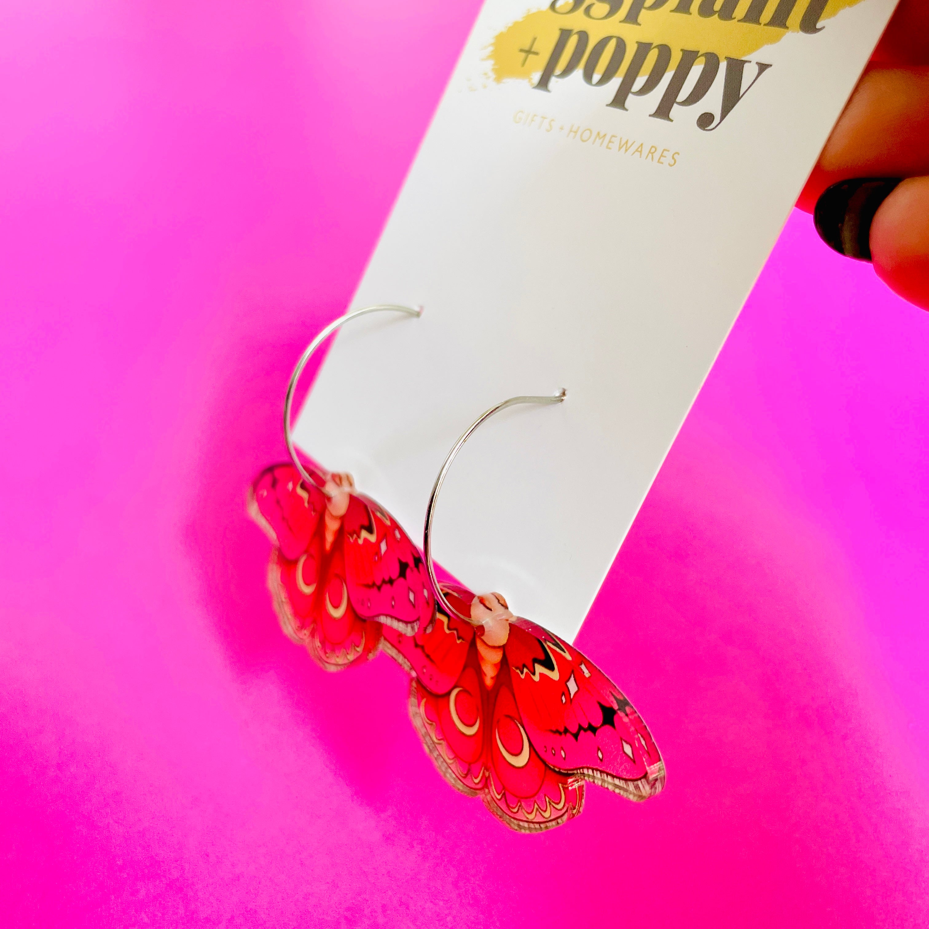 Pink Moth Hoop Earrings