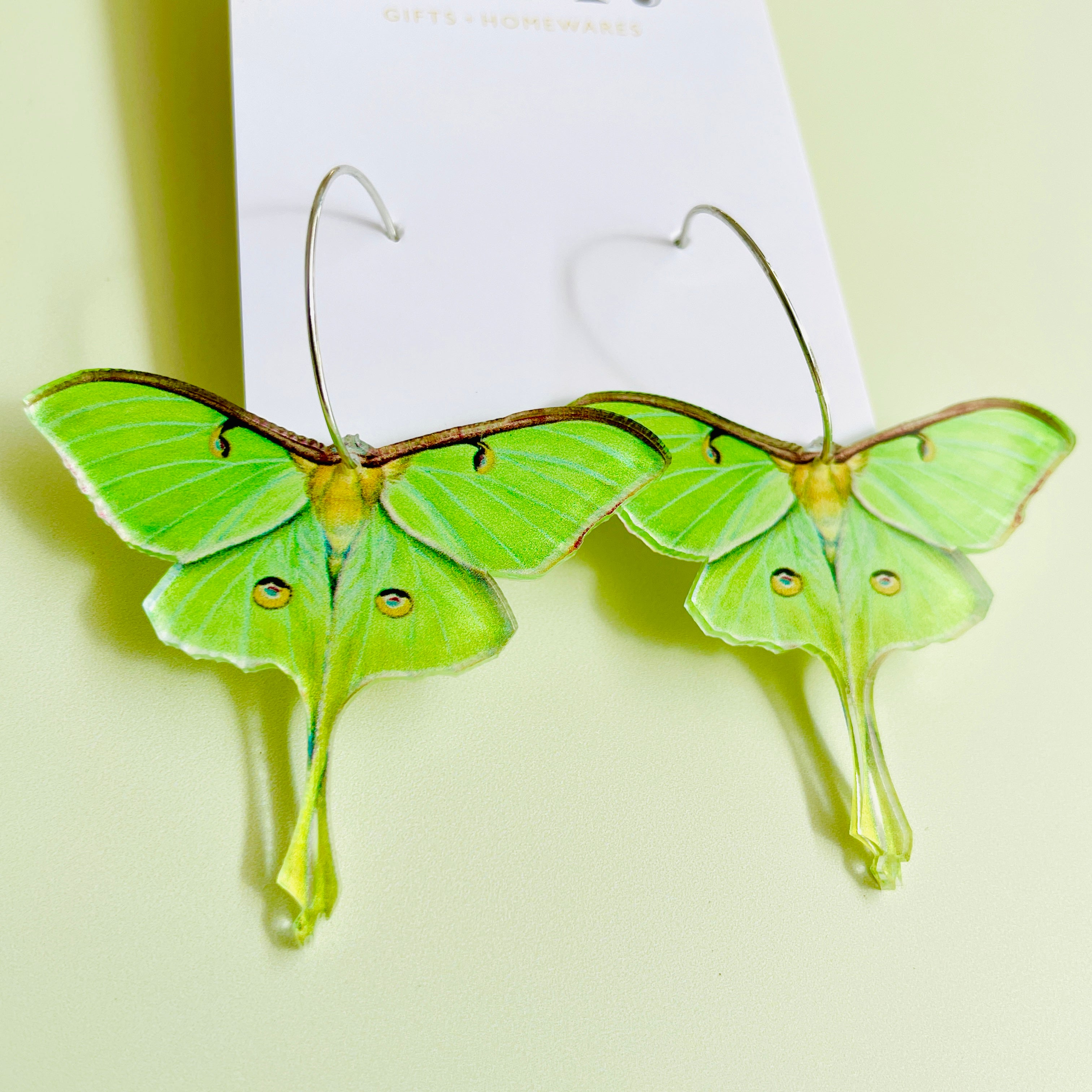 Green Luna Moth Hoop Earrings