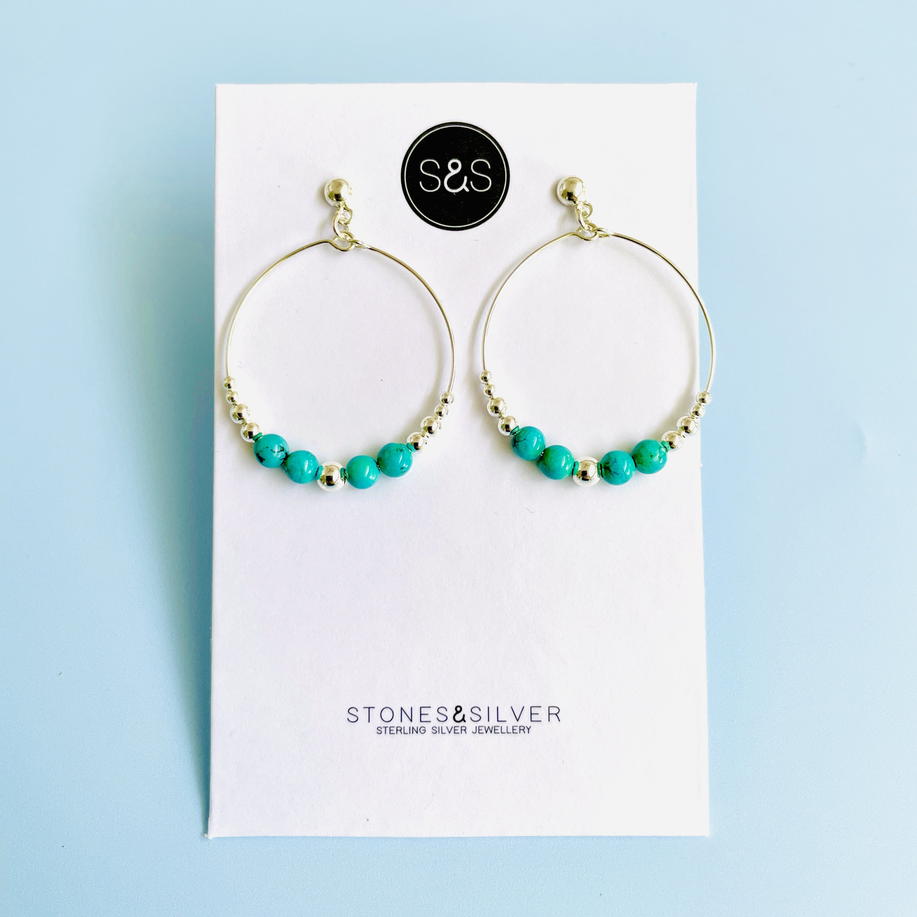 Turquoise Silver Hoop Studs