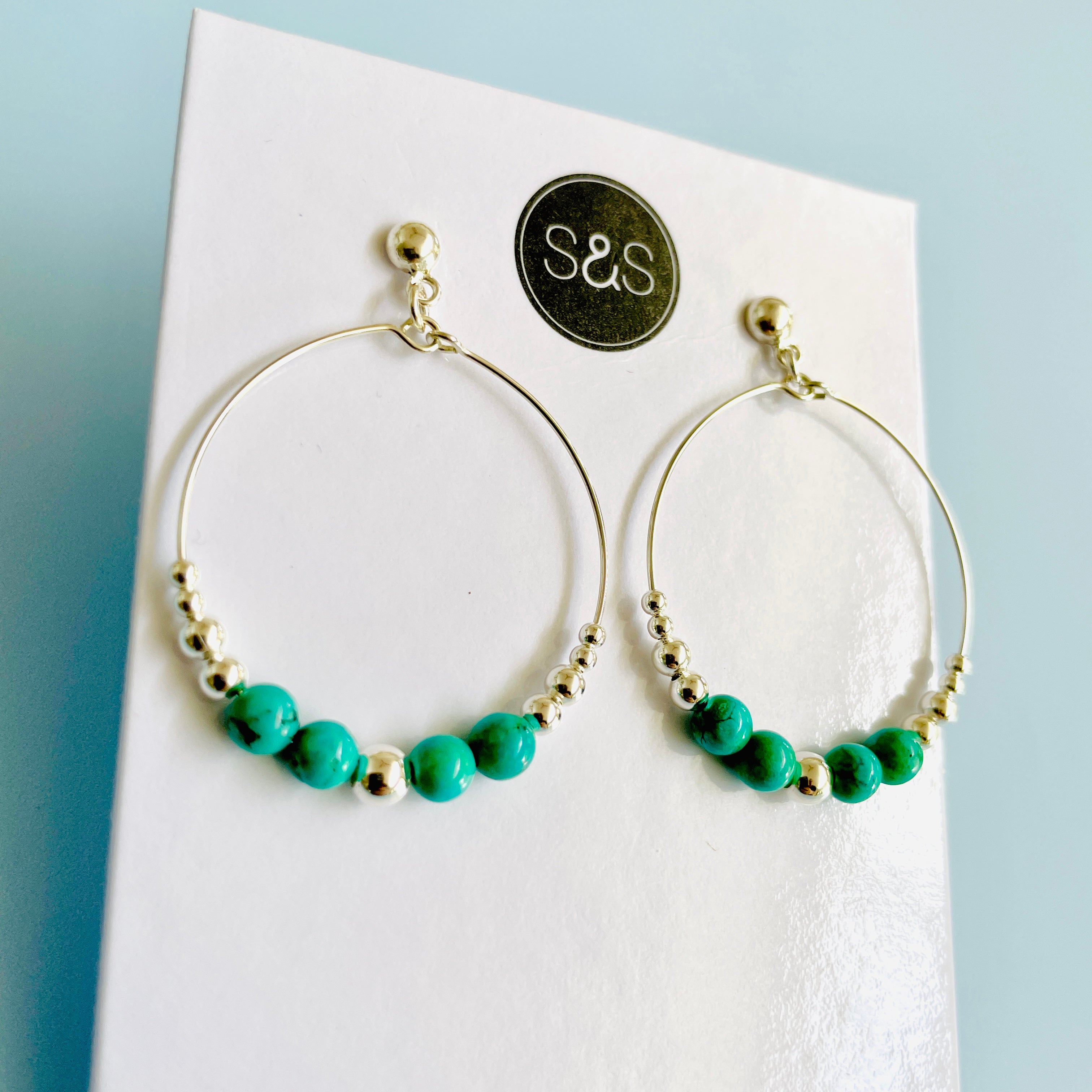 Turquoise Silver Hoop Studs