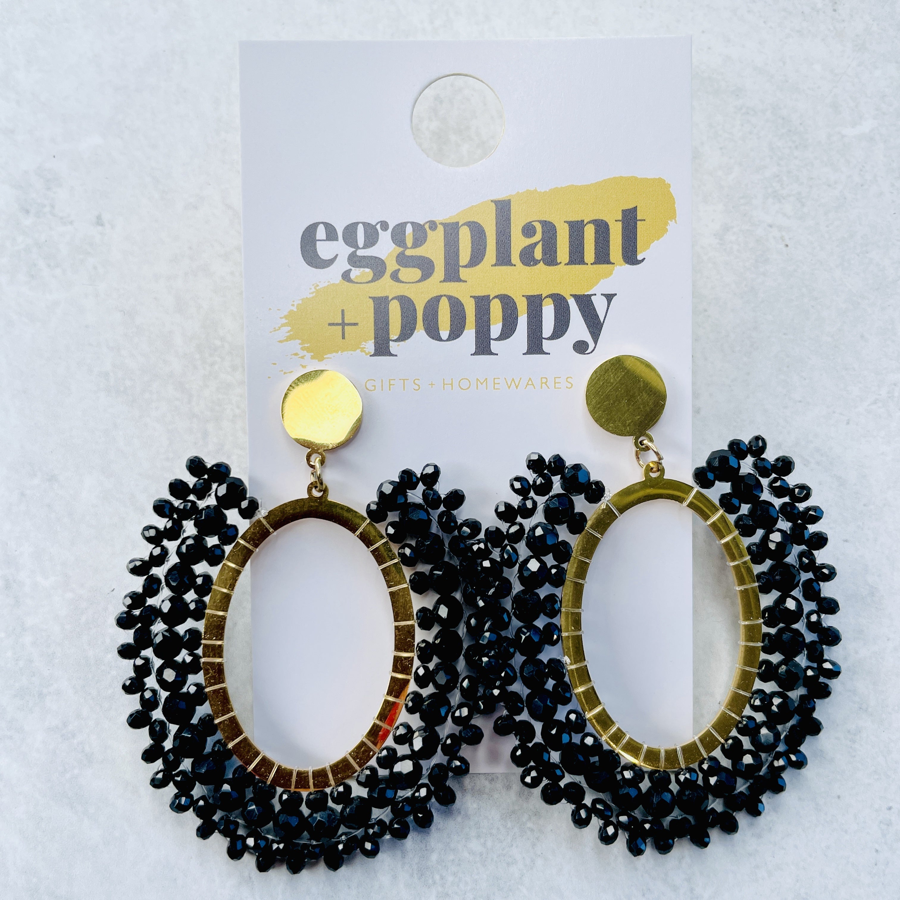 Black Beaded Hoop Earrings