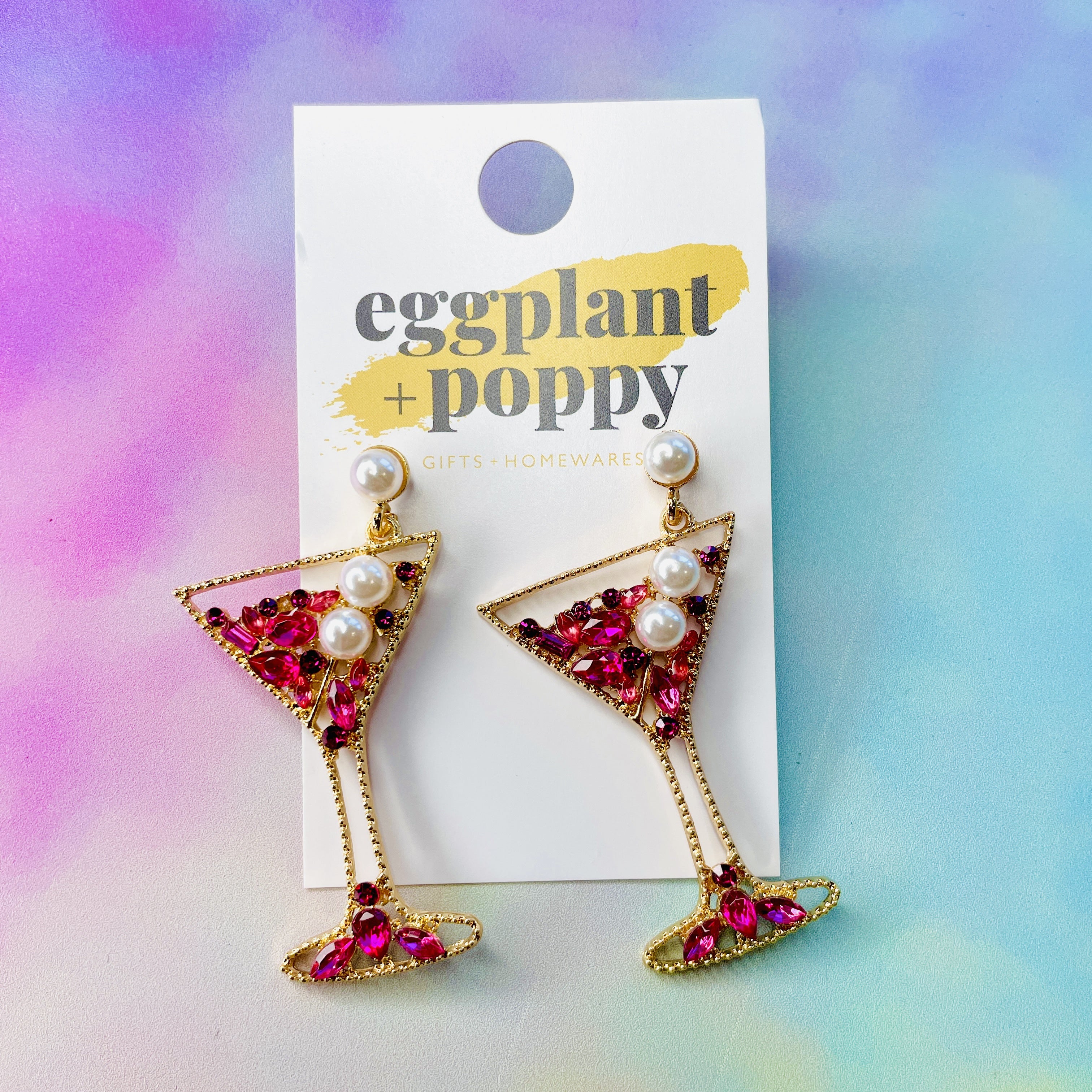 Pink Beaded Martini Earrings