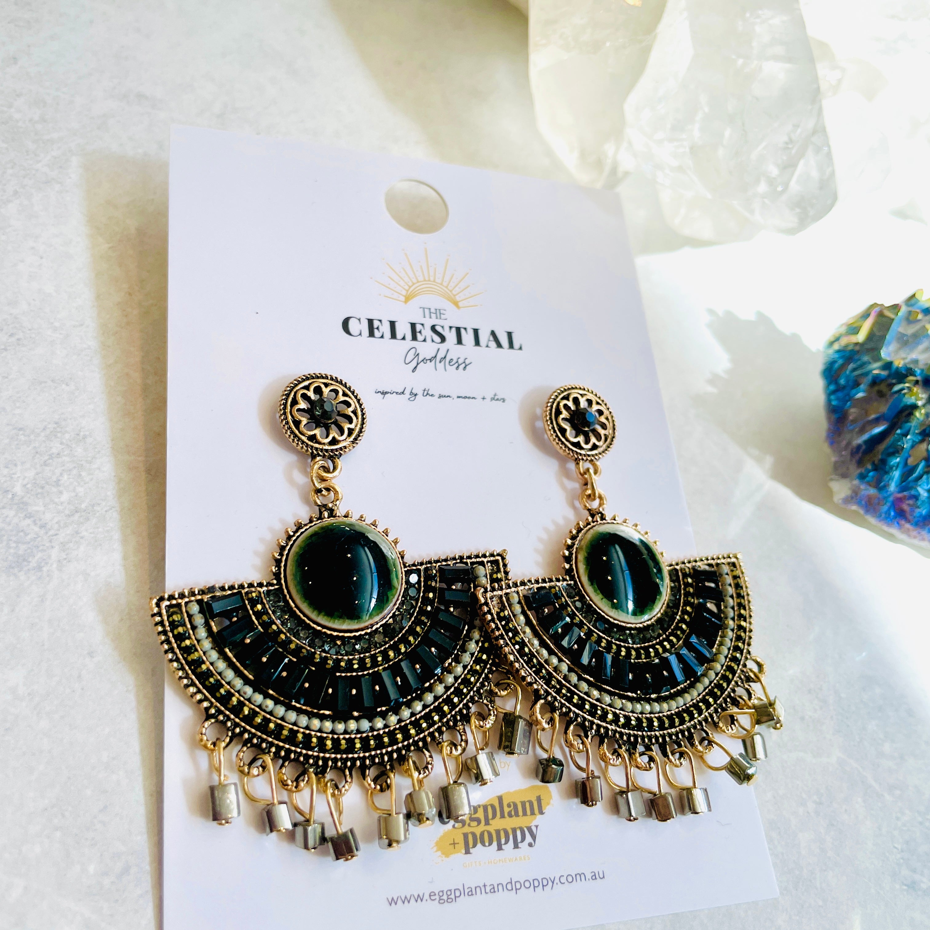 Black Goddess Fan Earrings