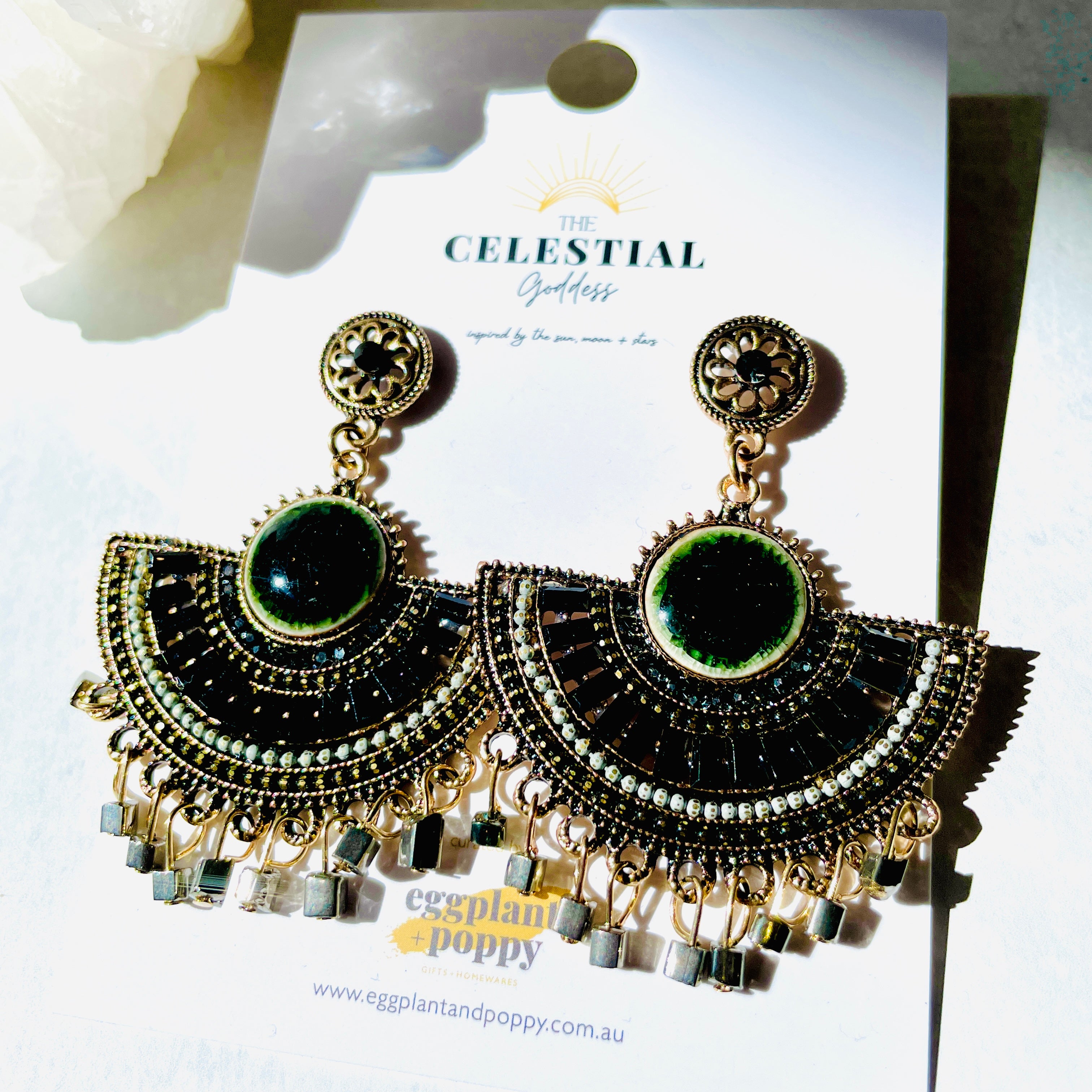 Black Goddess Fan Earrings