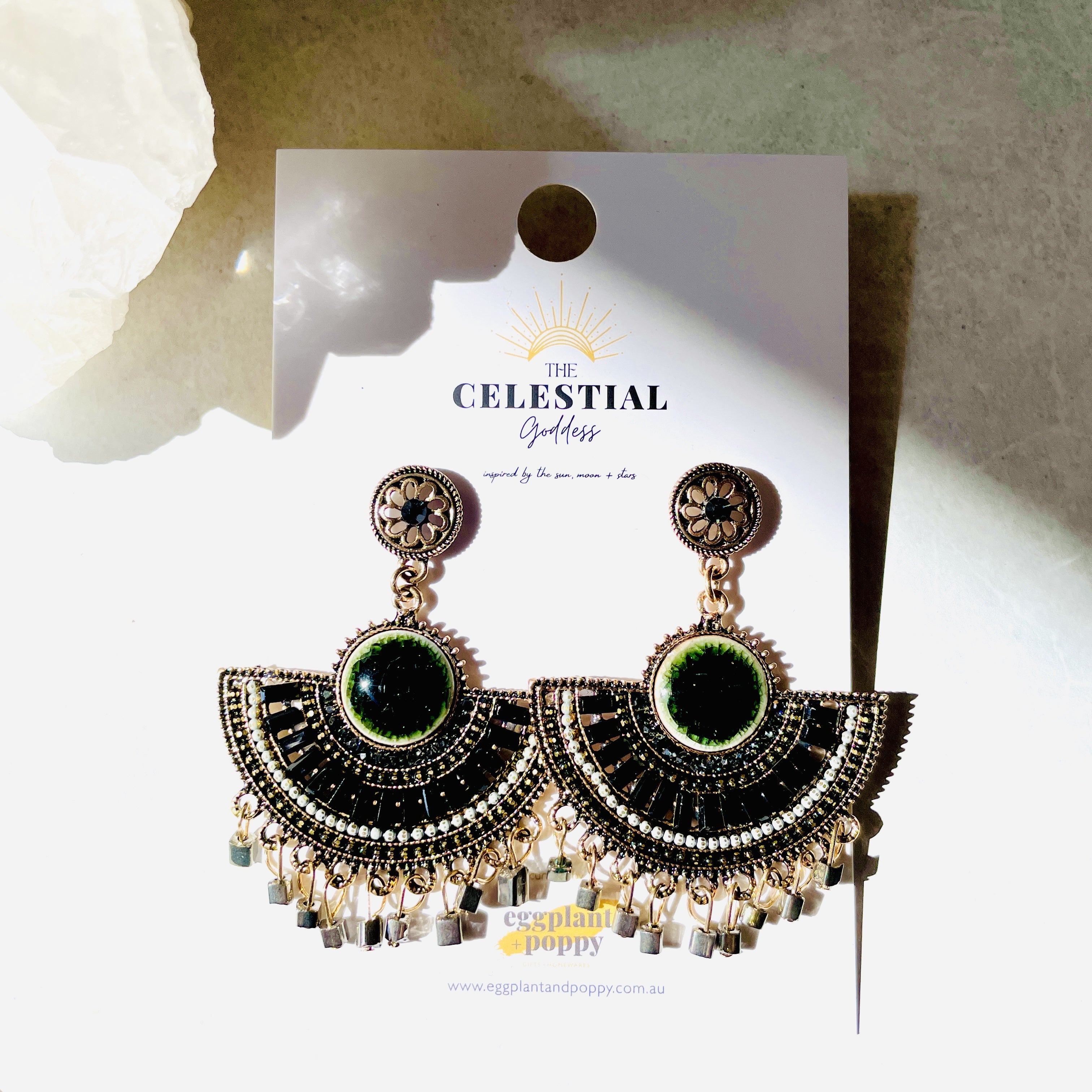 Black Goddess Fan Earrings