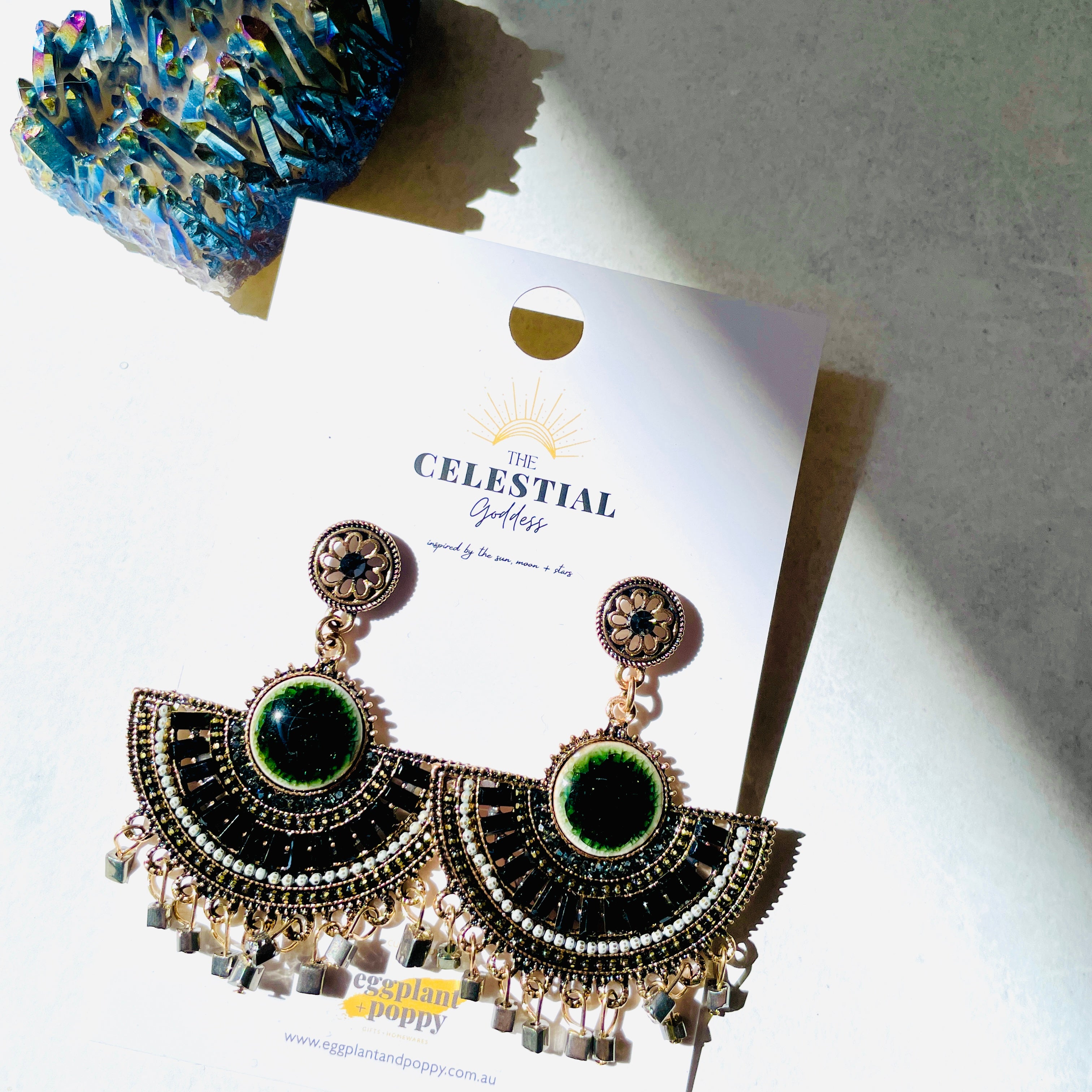 Black Goddess Fan Earrings