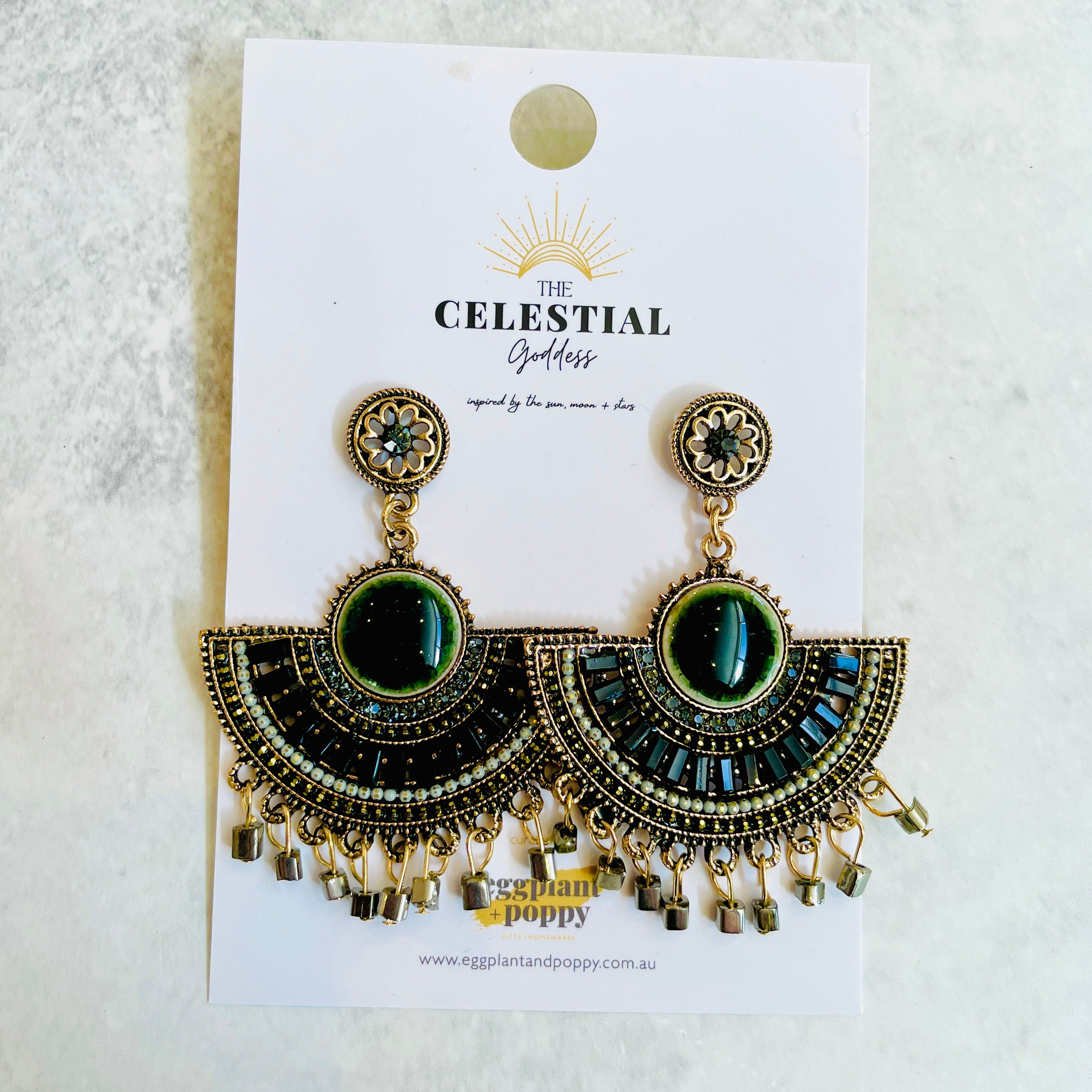 Black Goddess Fan Earrings
