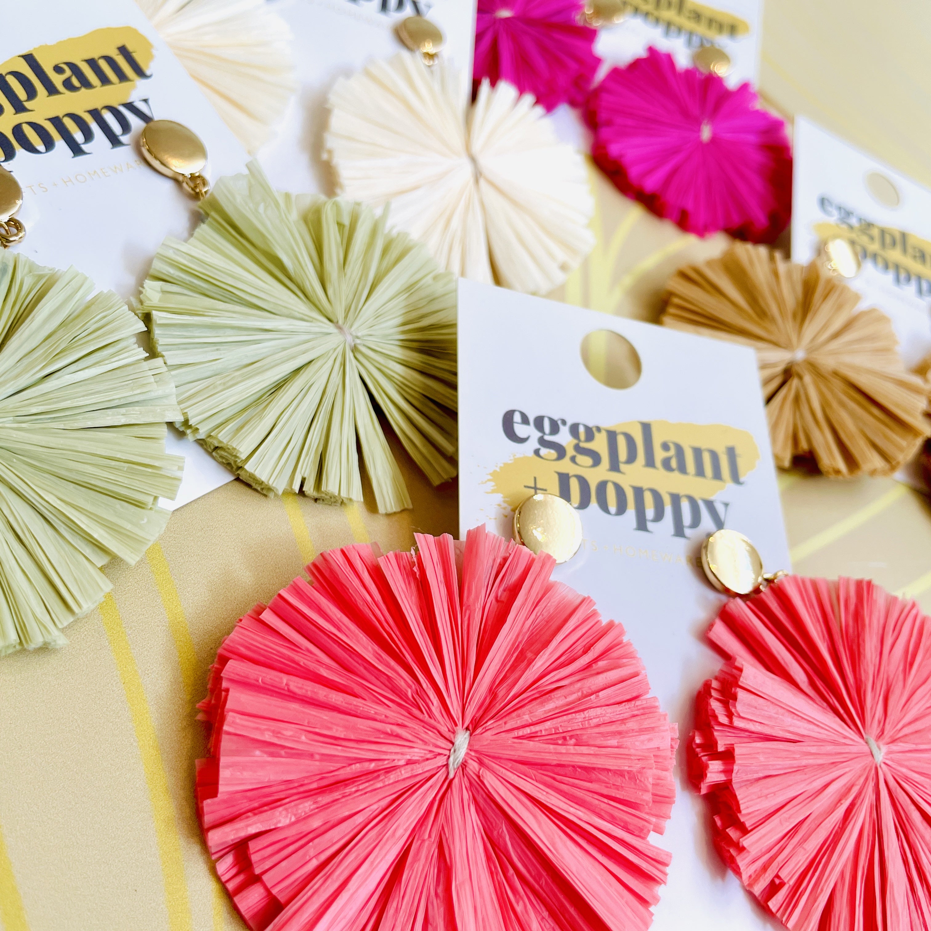 Coloured Straw Disc Earrings